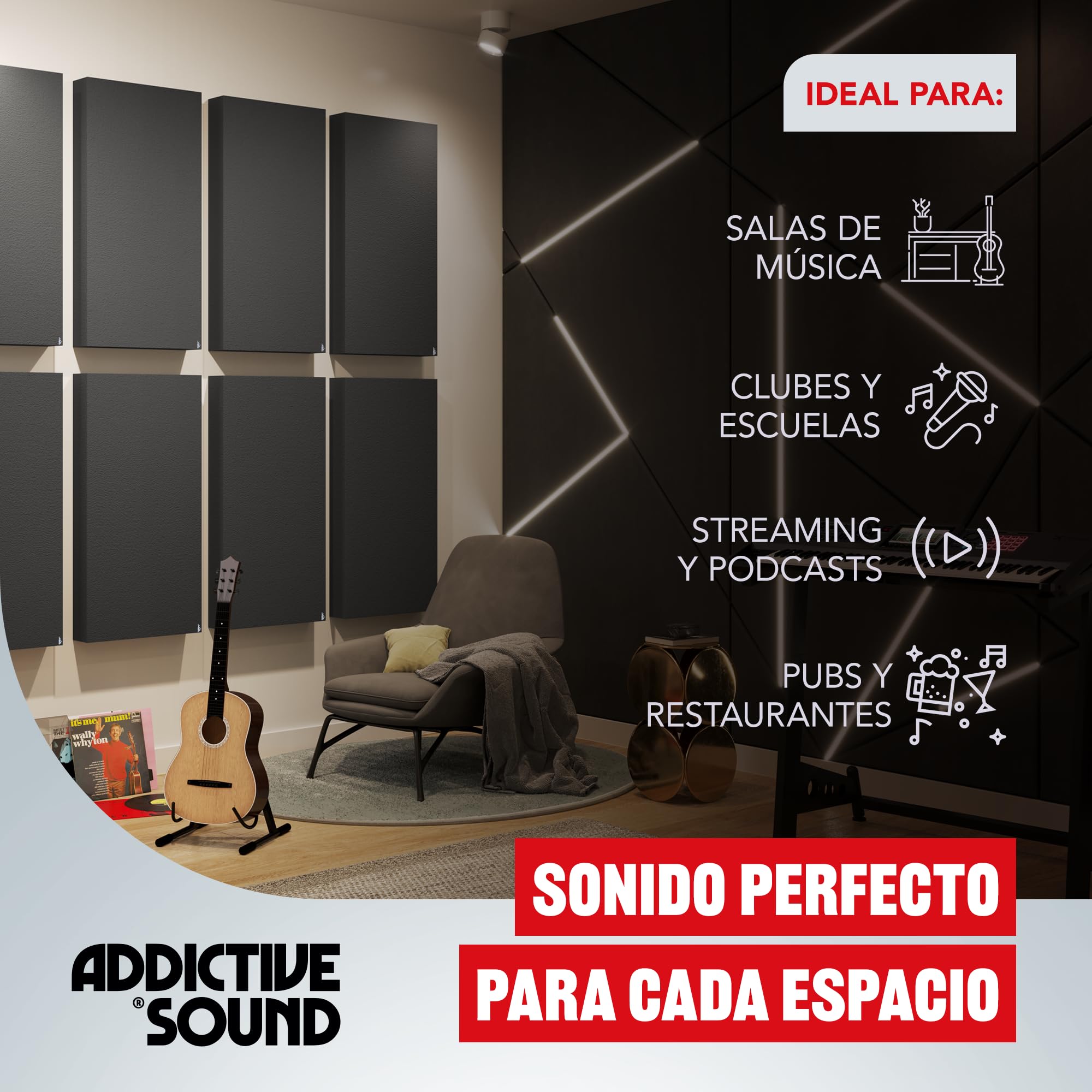 Addictive Sound Panel acústico de pared Standard, Absorbente acústico calidad de estudio con lana acústica, Clase A, fabricado en la UE, kit pared/techo, 100 x 50 x 11 cm, 7 kg, Light Grey