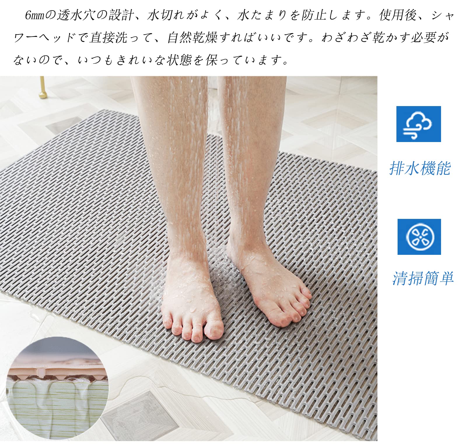 Yangweng お風呂マット 滑り止め 厚み5mm 防カビ 0.9*5m Amazon｜Yangweng お風呂マット 滑り止め 排水 転倒防止 厚み5mm