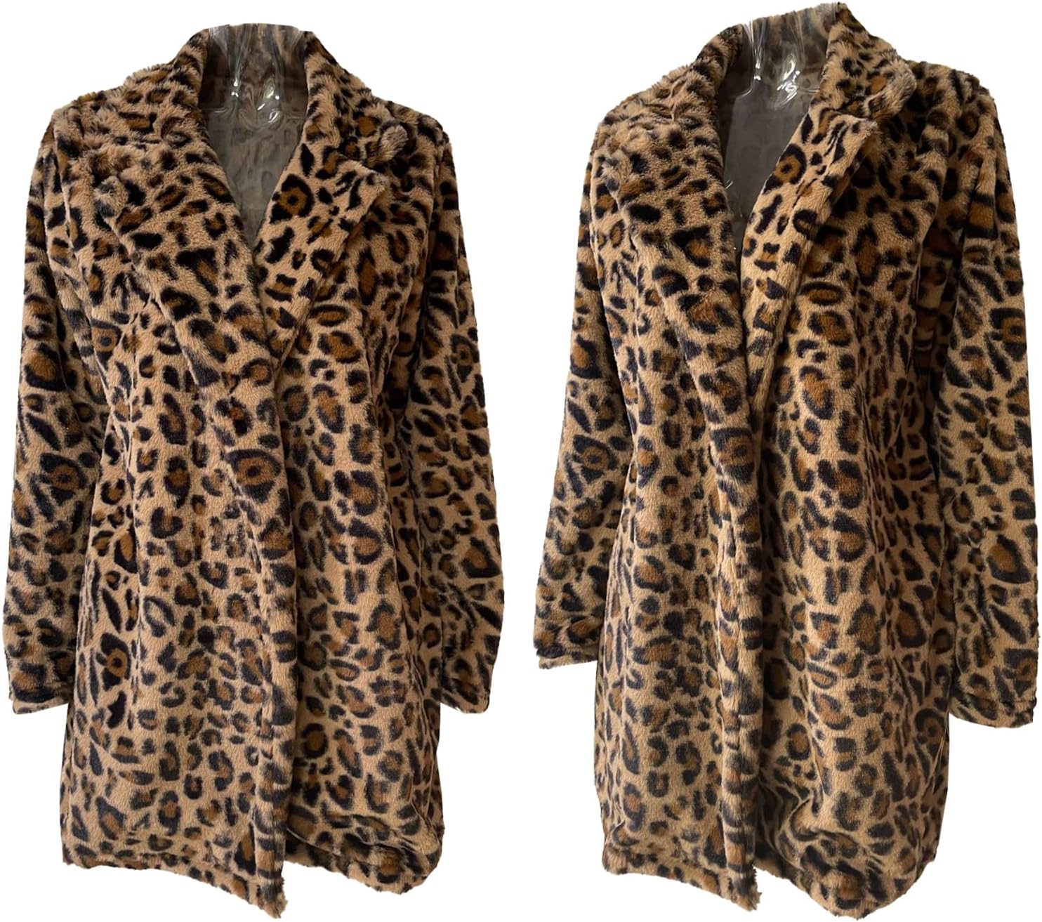 Sexyshine Women's Leopard Print Faux Fur Coat Winter Fall Lapel Collar Fuzzy Fleece Fur Jackets with Pockets - Image 6