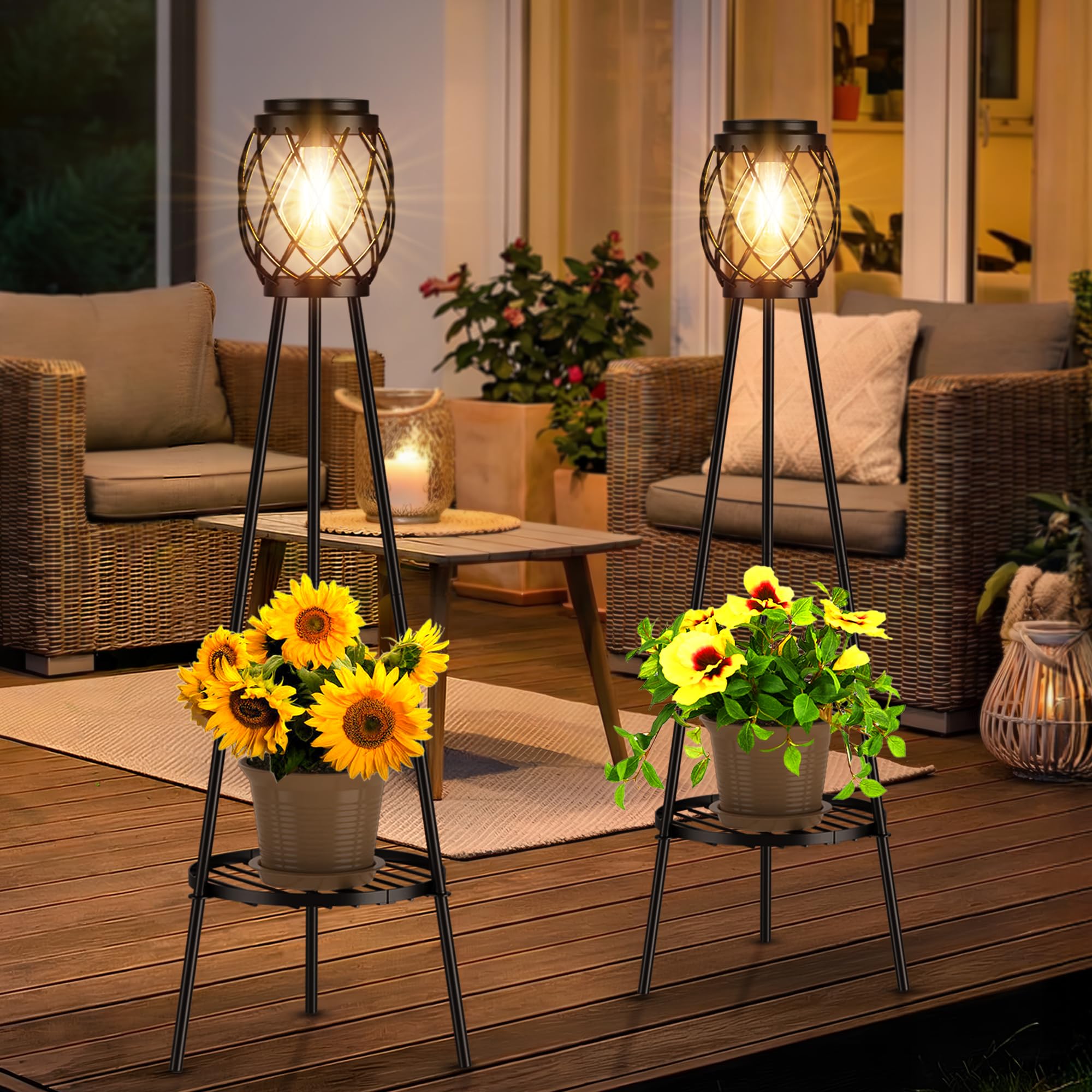 MXwcy 2 Pack Solar Lights Outdoor, Vintage Style Solar Floor Lamp