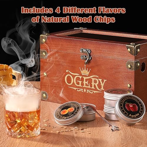 Miniatura 4 de OGERY Kit de ahumador de cóctel, kit de ahumador de whisky con pistola de ahumar, caja de ahumador de bourbon a la antigua y chips de madera de 4