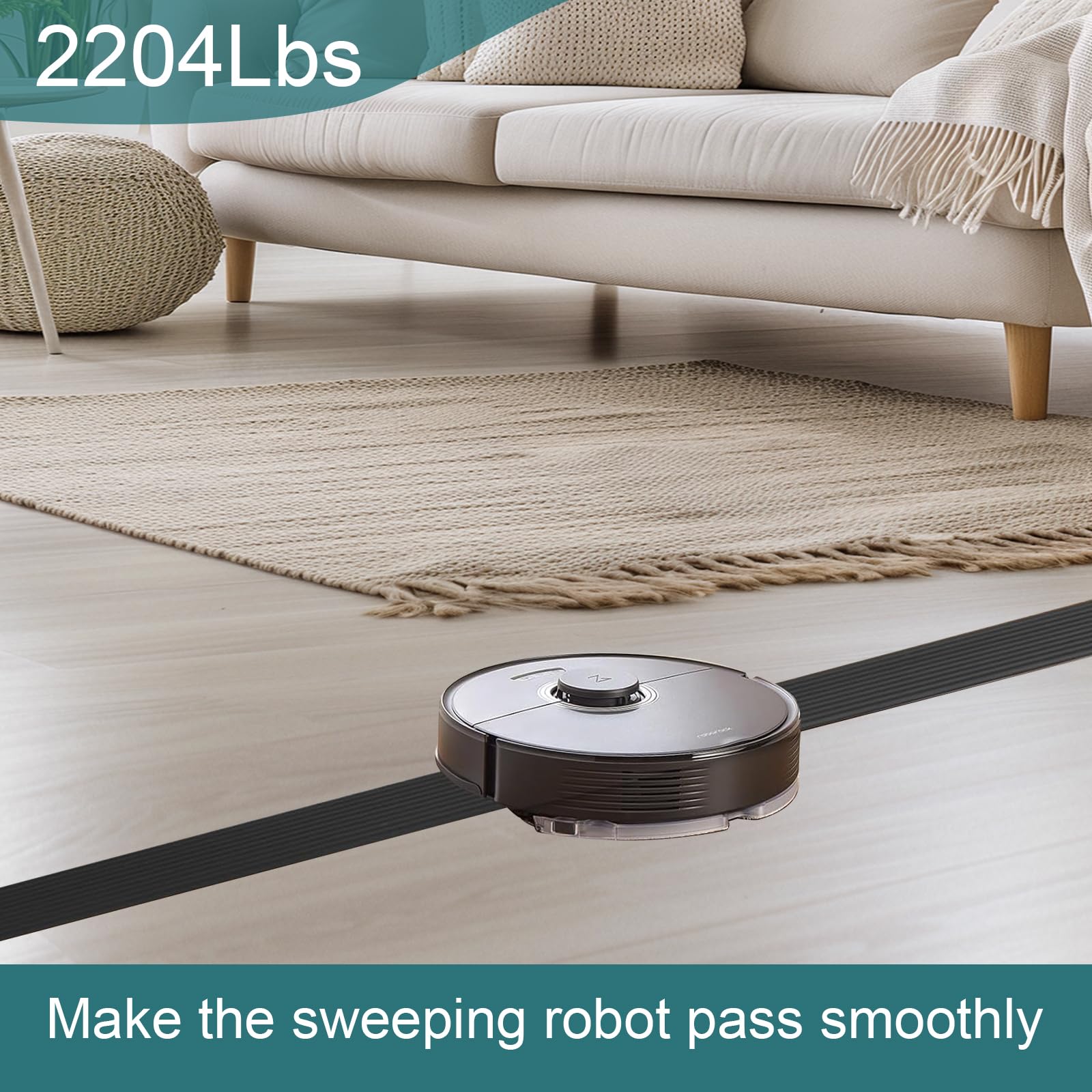 Soglia di Dislivello Pavimento, Rampa per Soglie in Gomma, Rampa per Robot Aspirapolvere, Portata 800 kg, Rampe Autoadesiva per Sedia a Rotelle, Passeggini, Scooter (Nero, 200x8x1,5cm)