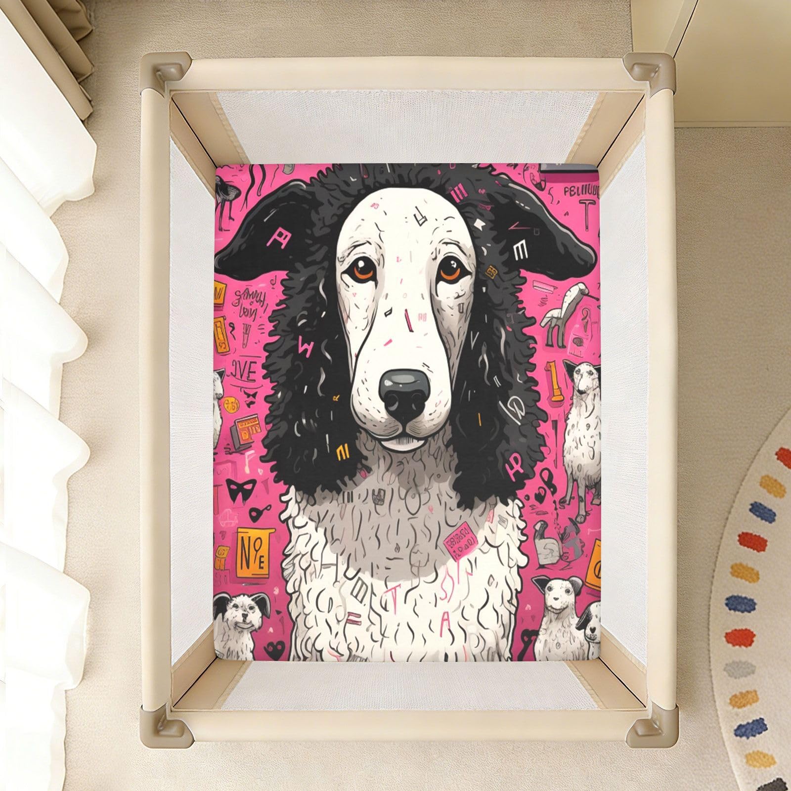Blanco Ovejas Perros Rosa Sábana de Cuna para Niños Pequeños,Sábanas de Algodón Suave para Bebés Aptas para Colchón Corralito