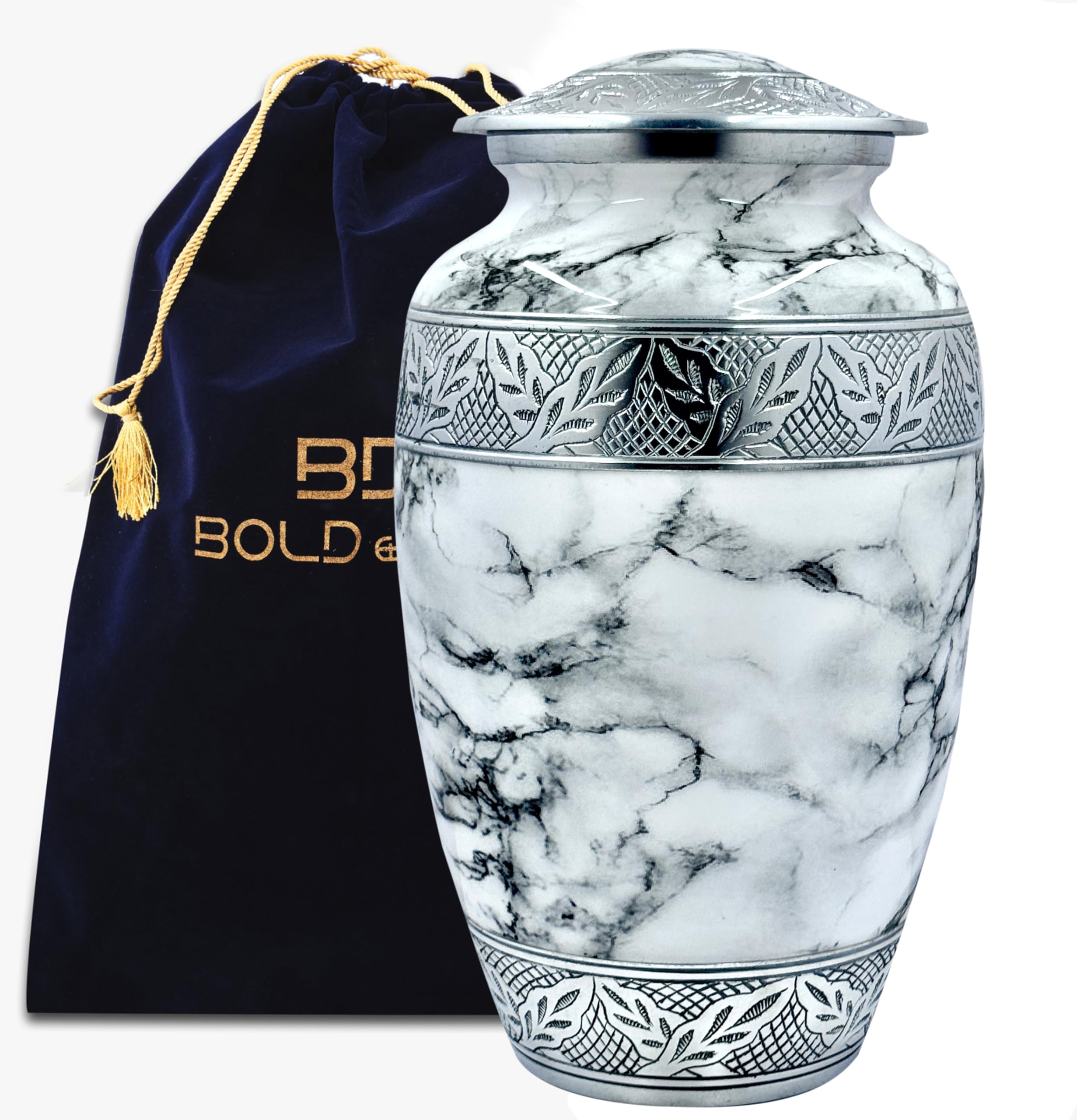 Bold & Divine Large White Marble Finish urn - Recycled Aluminum Cremation Urn for Adults — image 1