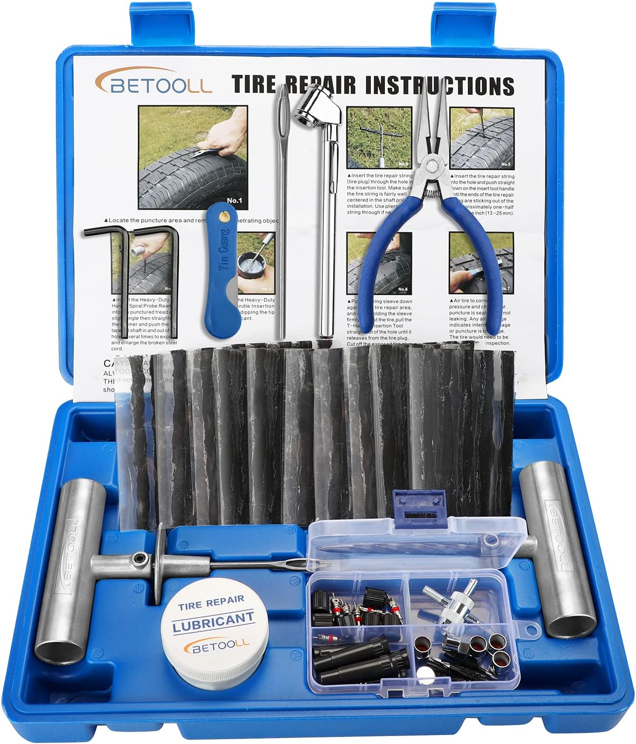 BETOOLL 89pcs Tire Repair Kits,Tire Plug Repair Tools for Car, Motorcycle, Jeep, RV, ATV,SUV, Truck, Trailer,Tractor, Lawn Mower