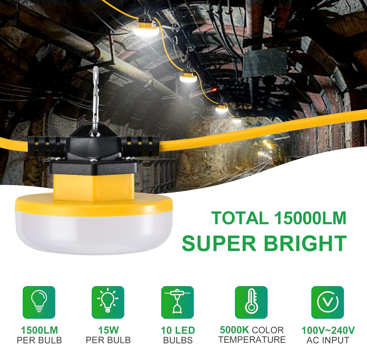 LEDIARY 100FT LED Construction String Lights, 150W 15000LM String Work Lights, Linkable Jobsite Lights, Weatherproof Temporary Lighting IndoorOutdoor, ETL Listed LEDIARY 100FT LED Construction String Lights, 150W 15000LM String Work Lights, Linkable Jobsite Lights, Weatherproof Temporary Lighting IndoorOutdoor, ETL Listed