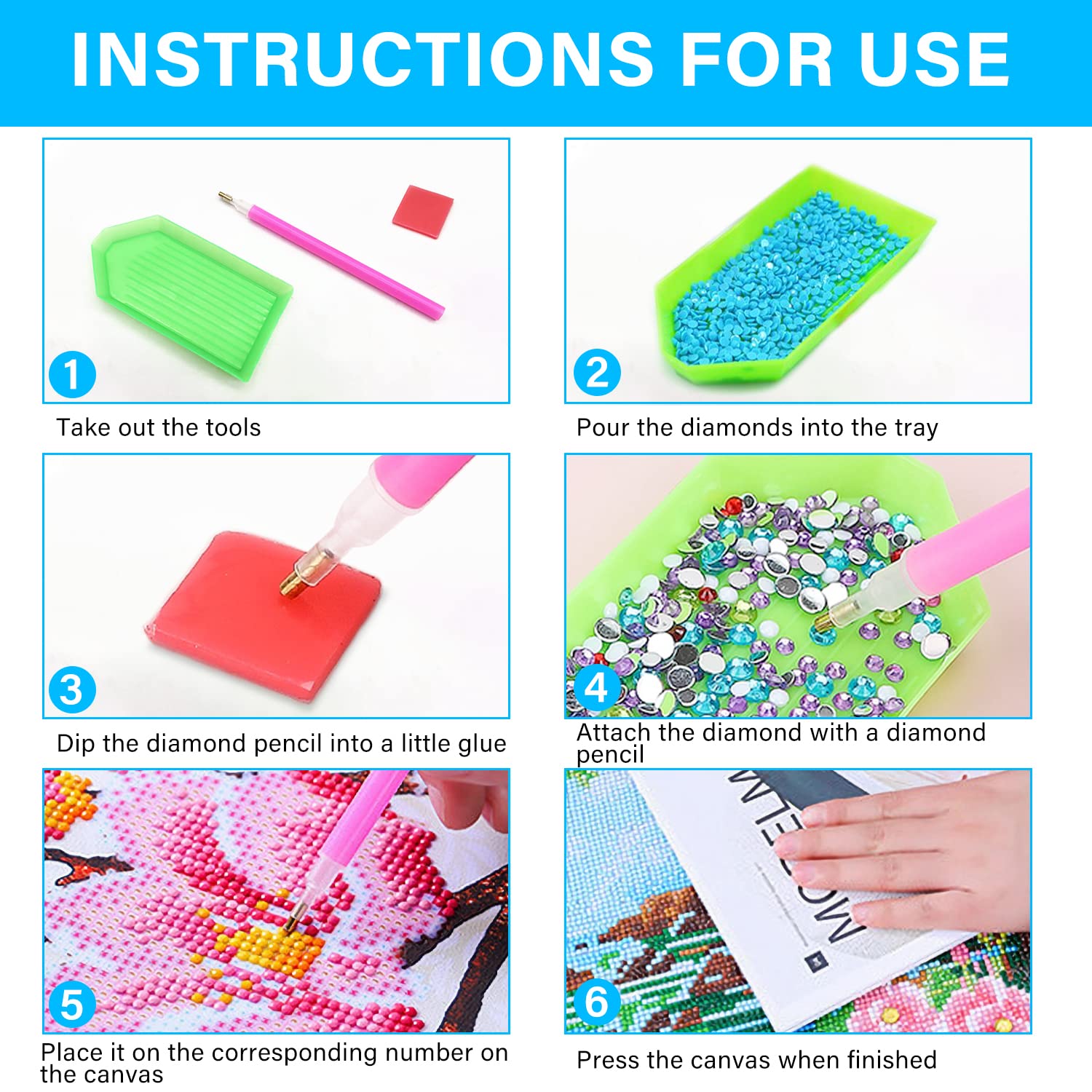 Kit Diamond Painting Per Bambini - 4 Motivi Animali, Facile E Divertente (15x15 Cm) - Foto 12