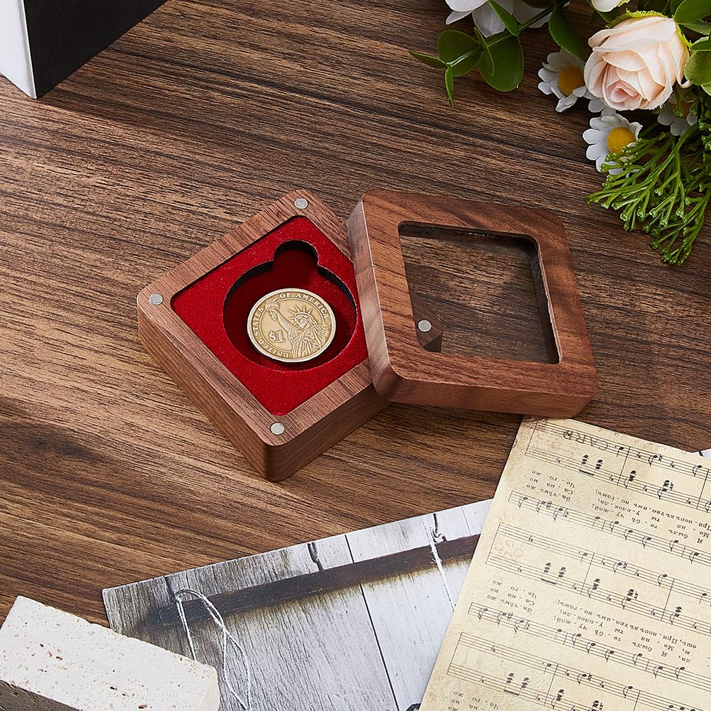 SUPERFINDINGS Single Coins Storage Case Wood Challenge Coin Dispaly Case Coins Presentation Box with Dark Red Velvet Slot Coins Holder with Acrylic Clear Window for Collection - Image 4