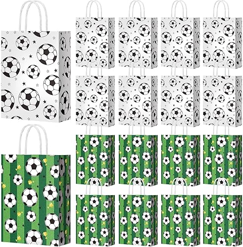 Miniatura 7 de Fainne 30 bolsas de regalo de fiesta de fútbol, bolsas de regalo de fútbol con asas, paquete de golosinas de papel para decoración temática