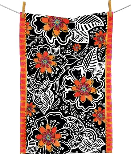 Miniatura 2 de RainCaper Laurel Burch - Toallas de cocina con diseño de flores de naranja, 18 x 28 pulgadas, 1 CT  100% algodón súper suave y absorbente