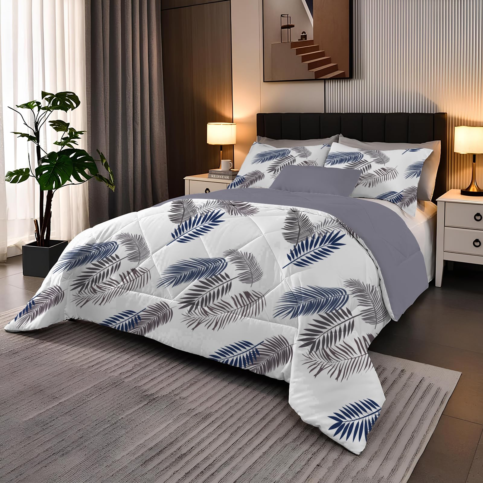 Couette réversible imprimée tropicale 220x240 cm grand confort