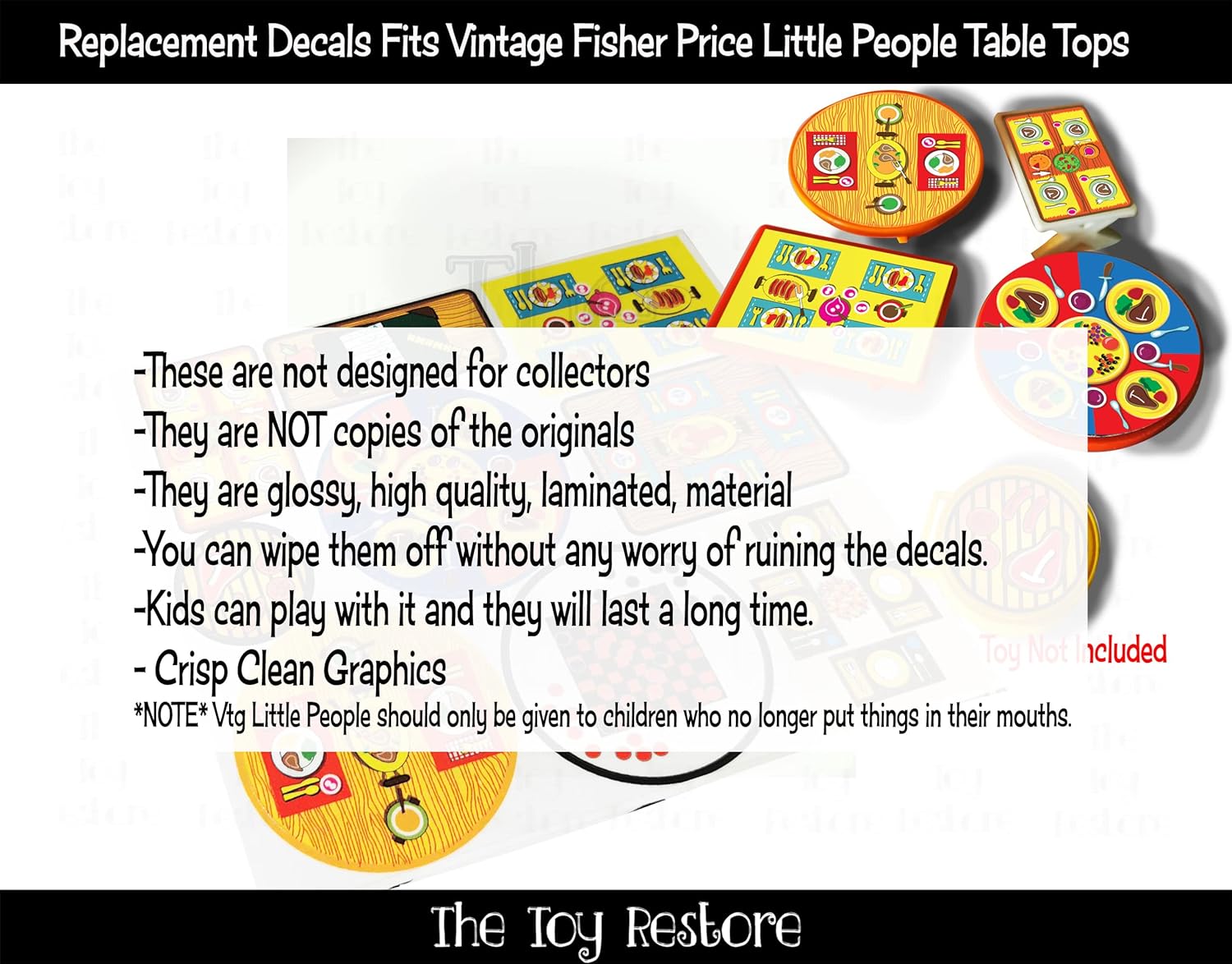Toy Restore Replacement Stickers fits Vintage Little People Table Tops