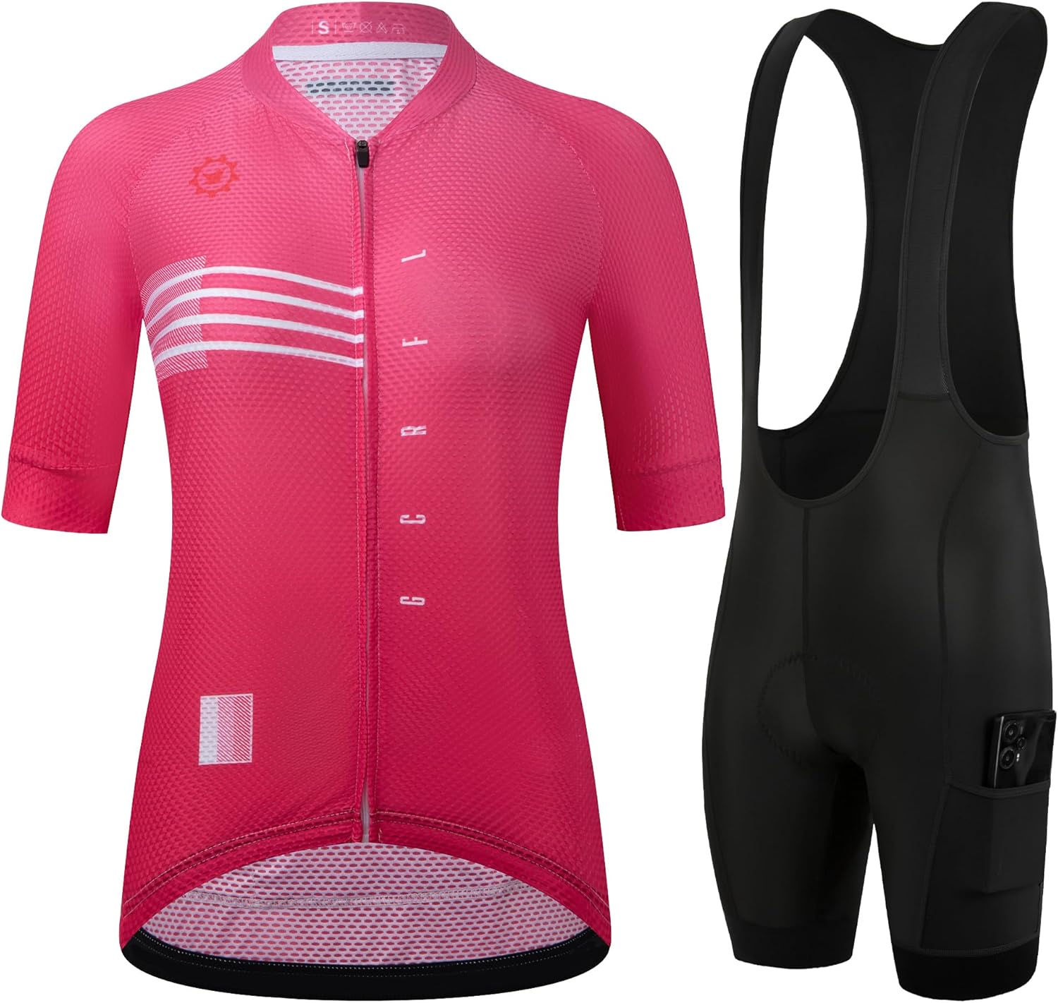 GCRFL Women's Cycling Jersey Sets Road Bike Jersey Riding Shirts Highly Breathable, Bib Shorts with Pockets and 4D Padded