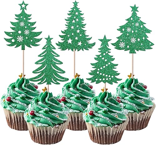 Vista 58 de Rsstarxi Paquete de 30 adornos navideños para cupcakes de hombre de jengibre con purpurina para baby shower, decoración para temática de Feliz