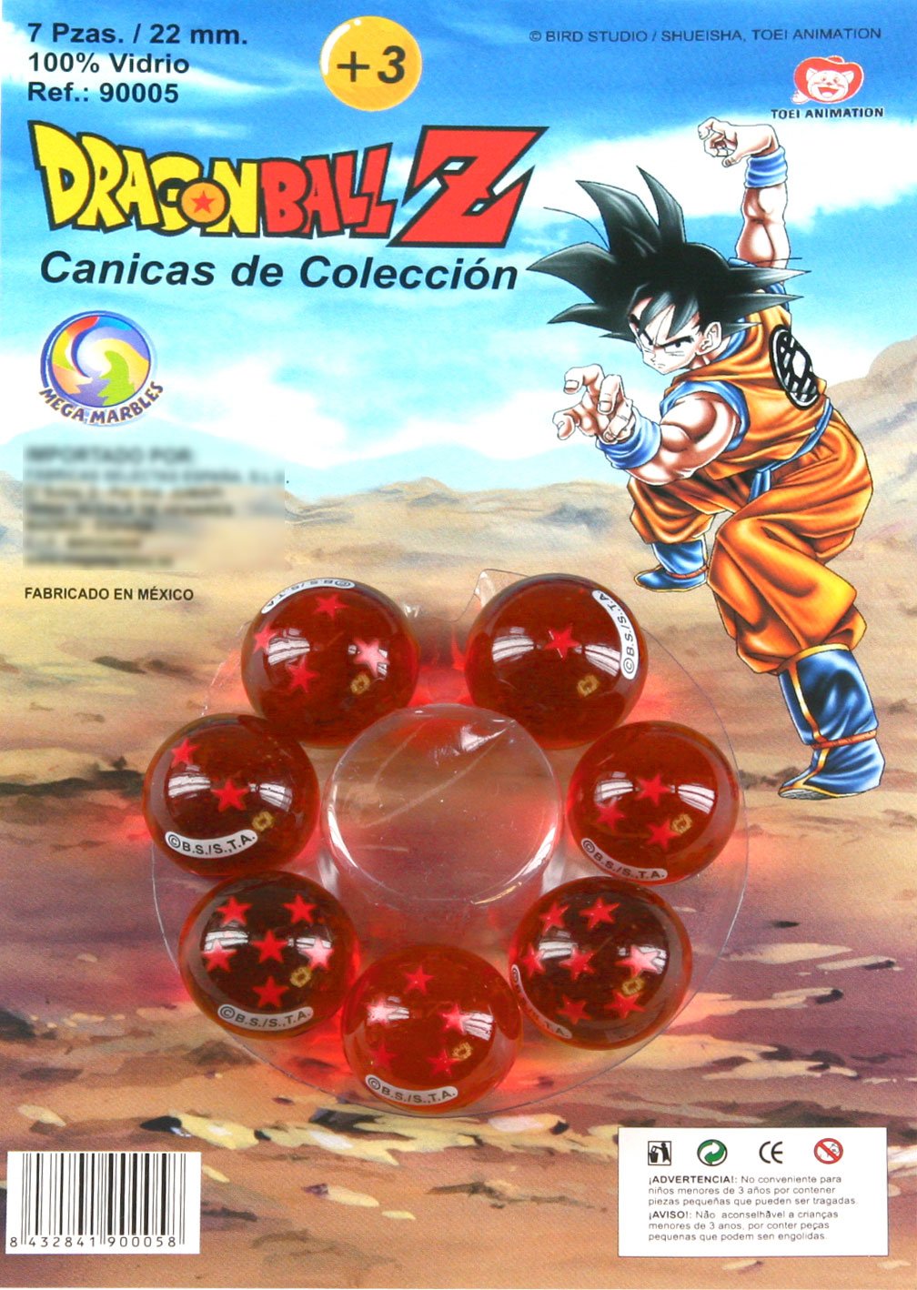 Canicas Dragon Z, 7 Bolas de Cristal 22mm rotuladas de 1 a 7 Estrellas