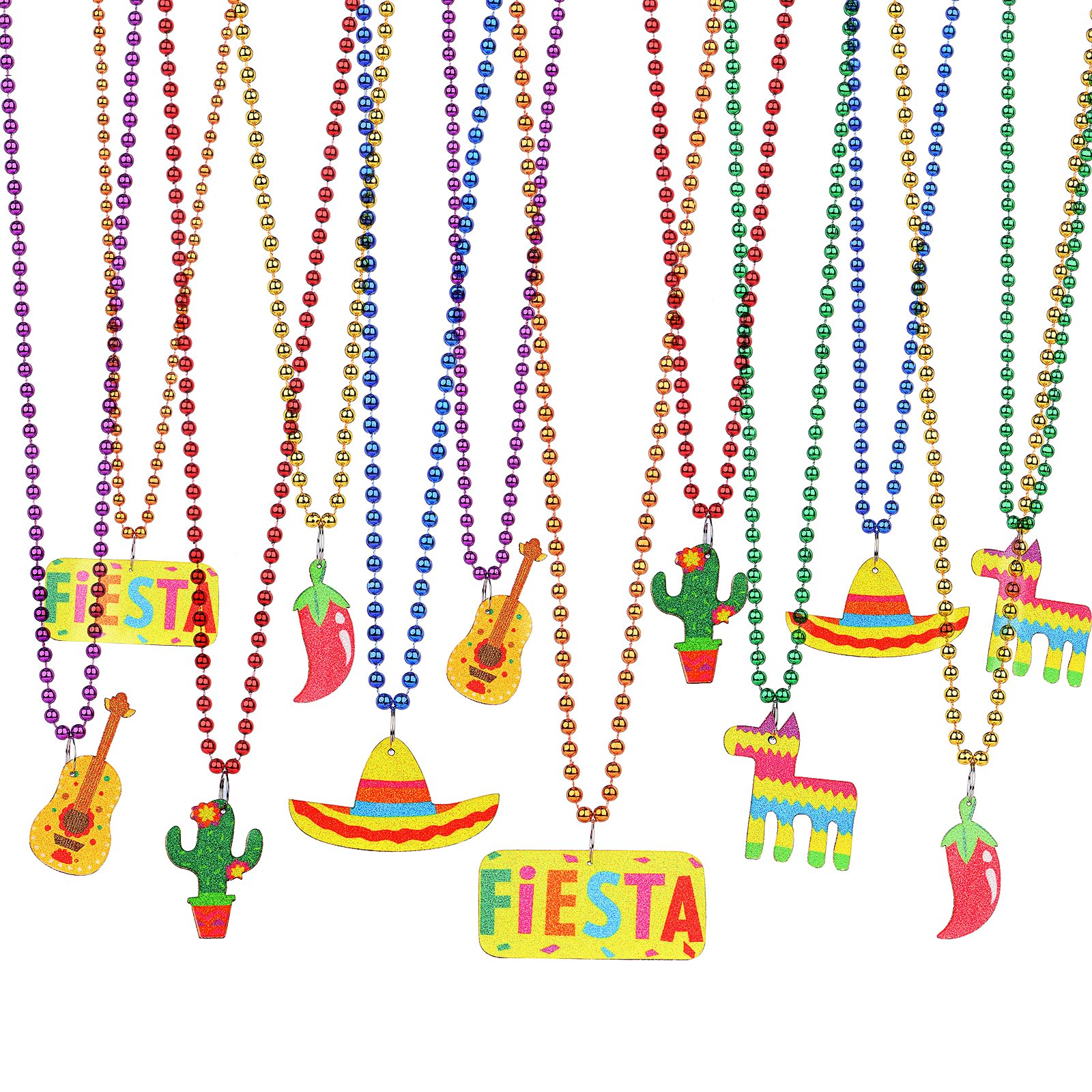 JoyGala 12PCS Cinco de Mayo Beaded Necklaces – Festive Party Favors, Mexican Theme Decor, Luau & Carnival Accessories