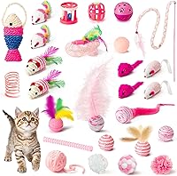 Vista 10 de MALLMALL6 Juego de 10 piezas de juguetes para gatos, paquete de juguetes interactivos para gatos que incluye varita con plumas, muelles para gatos