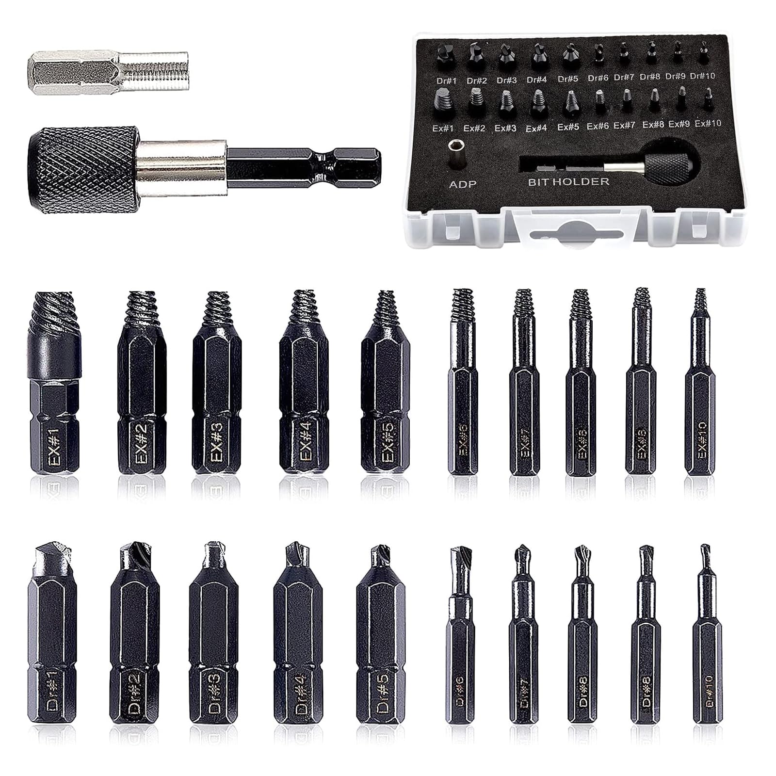 22Piece Damaged Screw Extractor Set Extension Bit Holder Socket Adapter Stripped Screw Extractor Kit Remover Tools