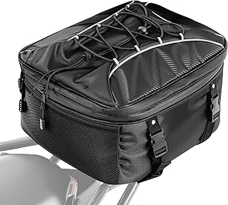 VEVOR Sacoche arrière de moto extensible 22-34 L, sac de selle moto avec housse de pluie imperméable, sac à dos de rangement pour bagages multifonctionnel avec sangles, poche et cordon élastique, noir
