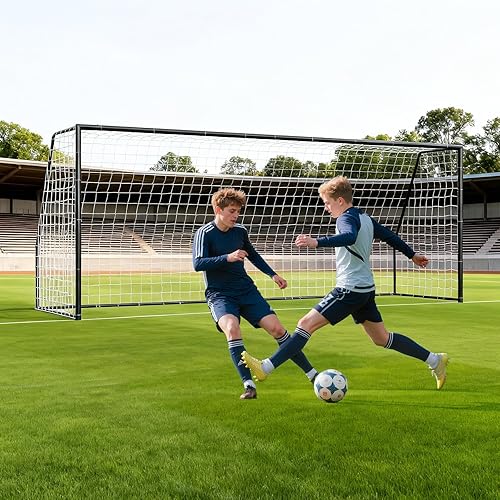 Miniatura 23 de NAIZEA Porterías de fútbol – 24x8/21x7/18x7/12x6/16x7/10x6/8x6/6x4 pies para patio trasero – Portería de fútbol de metal para jóvenes adultos –