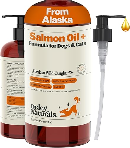Miniatura 1 de Deley Naturals Aceite de salmón capturado en la naturaleza de Alaska prémium para perros y gatos, suplemento de aceite de pescado rico en omega-3
