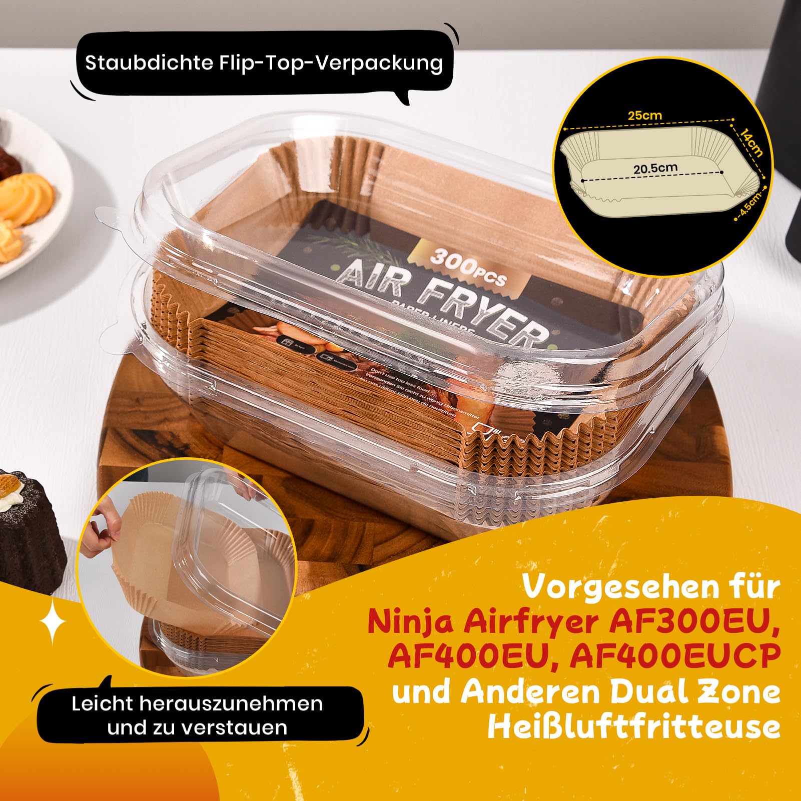 300 Stück Backpapier für Heißluftfritteuse mit Doppelkammer, 20,5x14CM Airfryer Backpapier für Ninja Dual Zone/Double Stack, kompatibel Ninja AF300EU, AF400EU, AF400EUCP Anderen Dual Zone Air Fryer