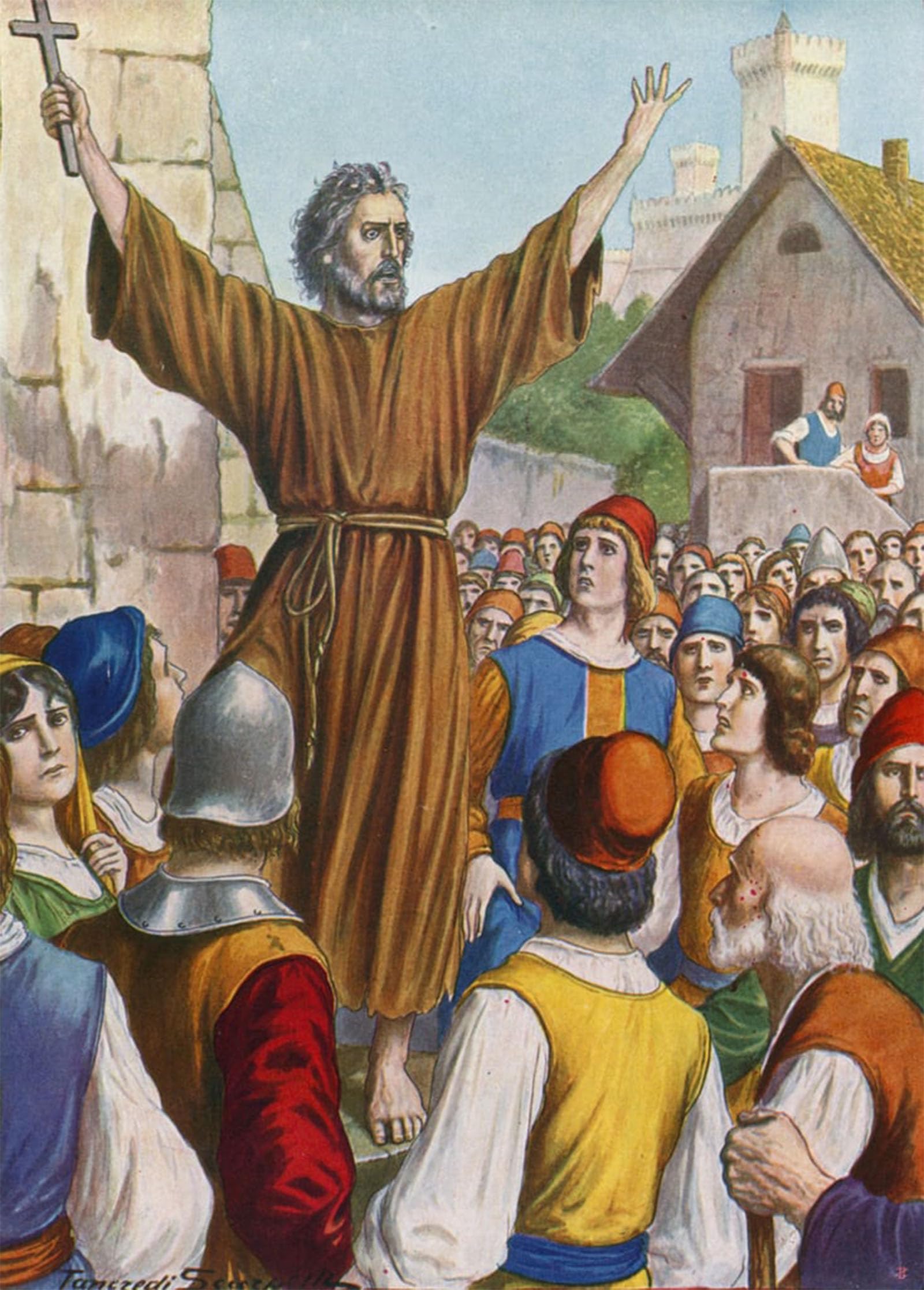 HRJUBWREE Oil Painting Prints on Canvas Painting Picture Peter the Hermit Preaching by Tancredi Scarpelli Artwork Canvas Prints for Home Decor 60x90cm