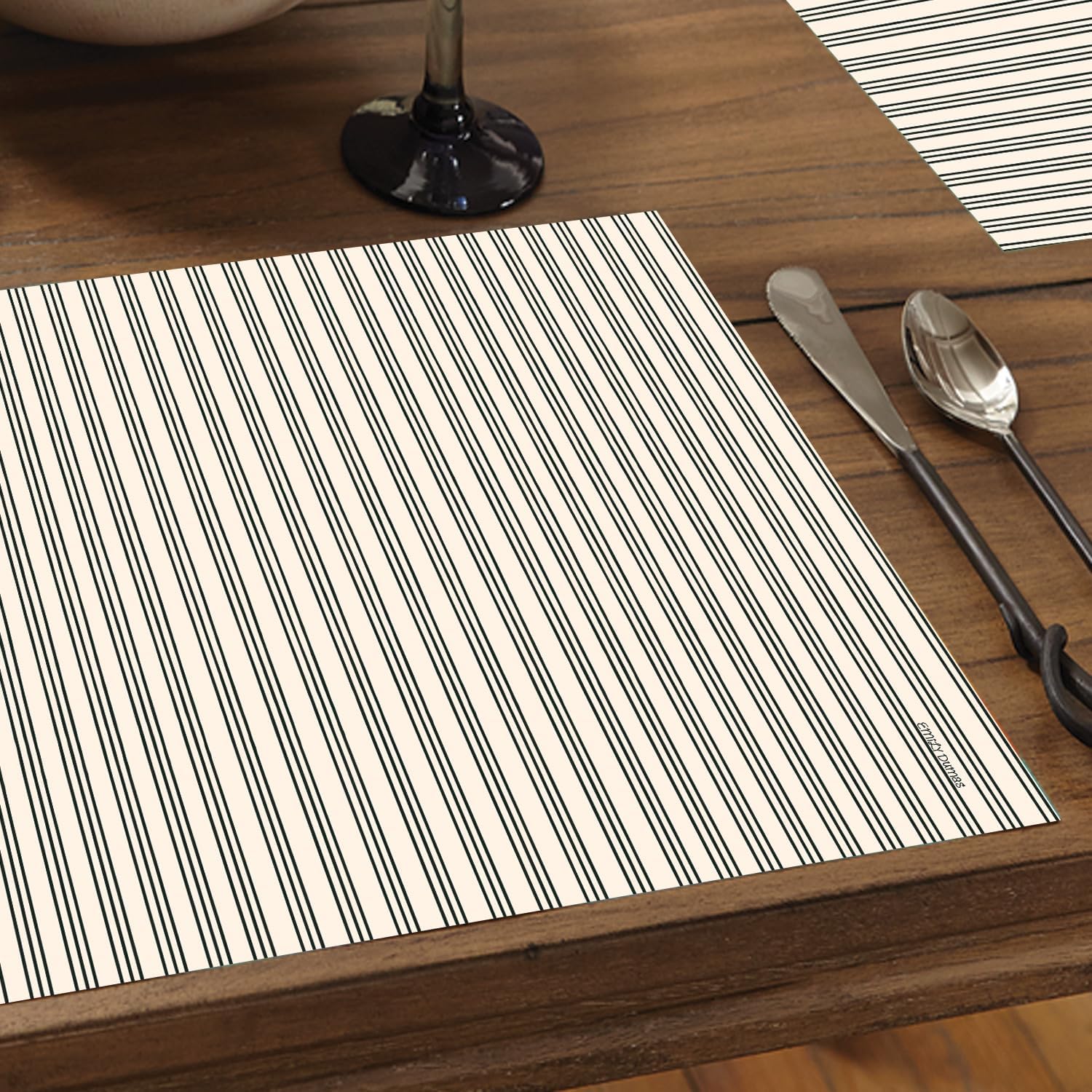 CounterArt Ticking Stripe 24 Premium Paper Placemats Made in The USA 17" x 11" Recyclable, Table Decoration, Easy Clean Up