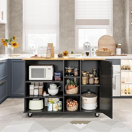 SUNLEI Isla de cocina con armario de almacenamiento (negro clásico, 47 pulgadas)