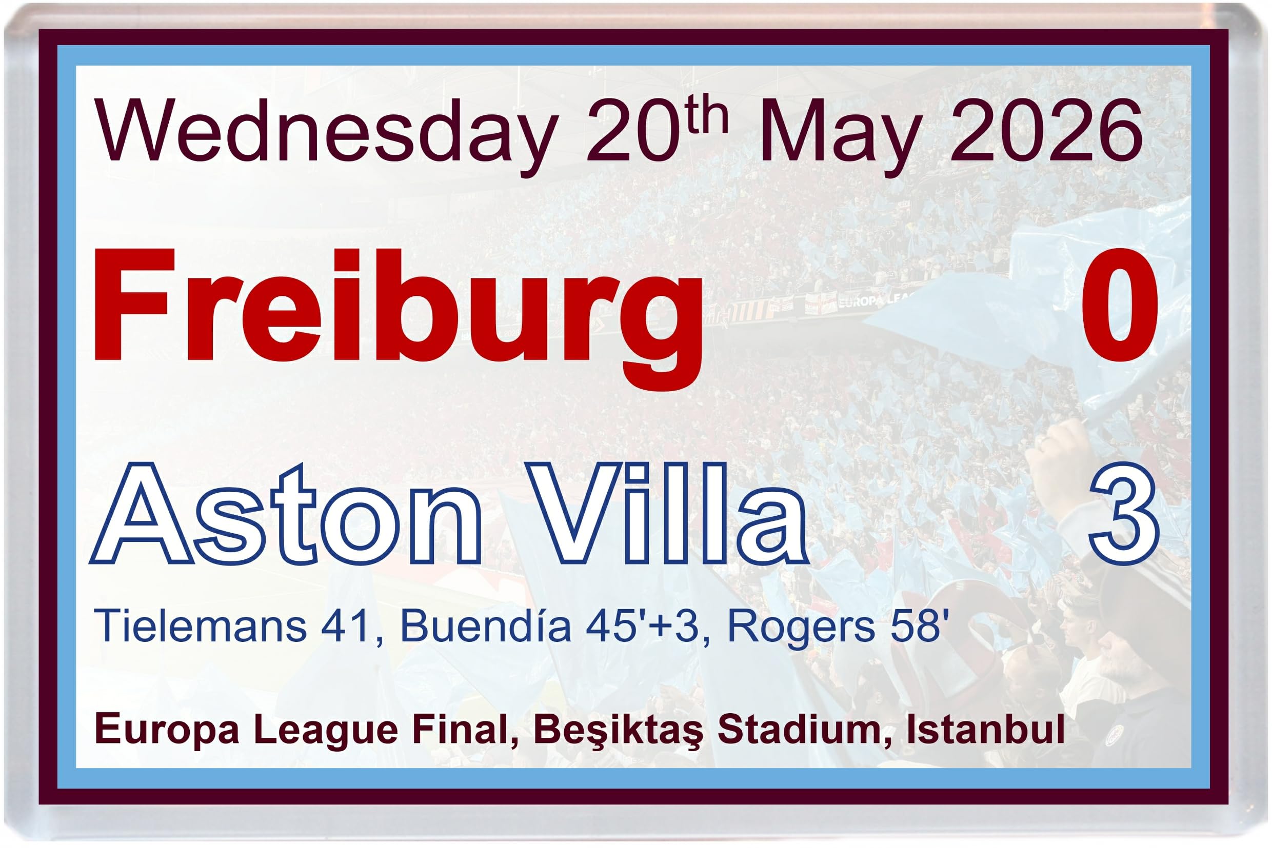 Aston Villa Europa Cup Final 2026 Scoreboard - Jumbo Fridge Magnet
