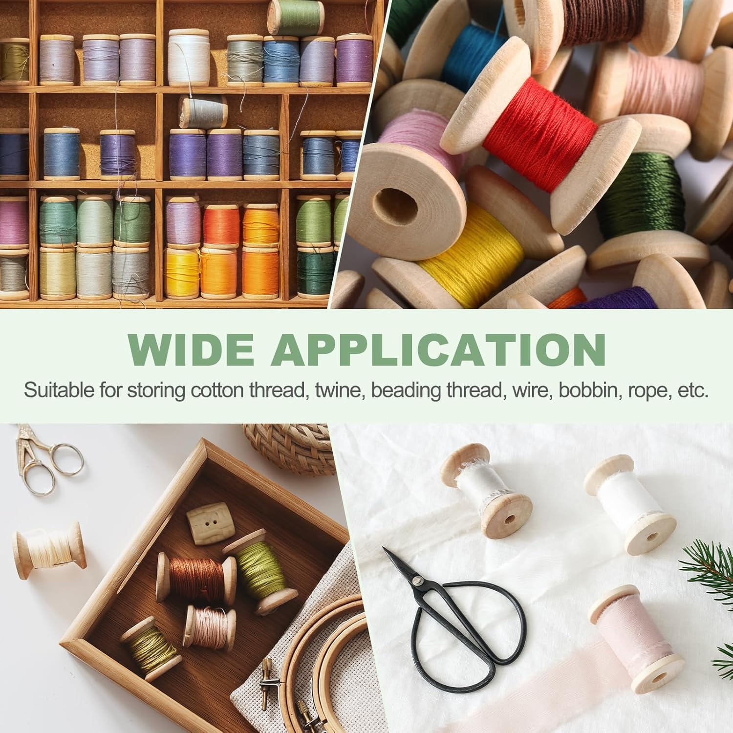 YELARXI Wooden Empty Spools Unfinished Wood Thread Spools, 2"x1.2" Fit for Embroidery and Sewing Machines Crafts Wire Weaving Bobbins (50Pcs, Brown)