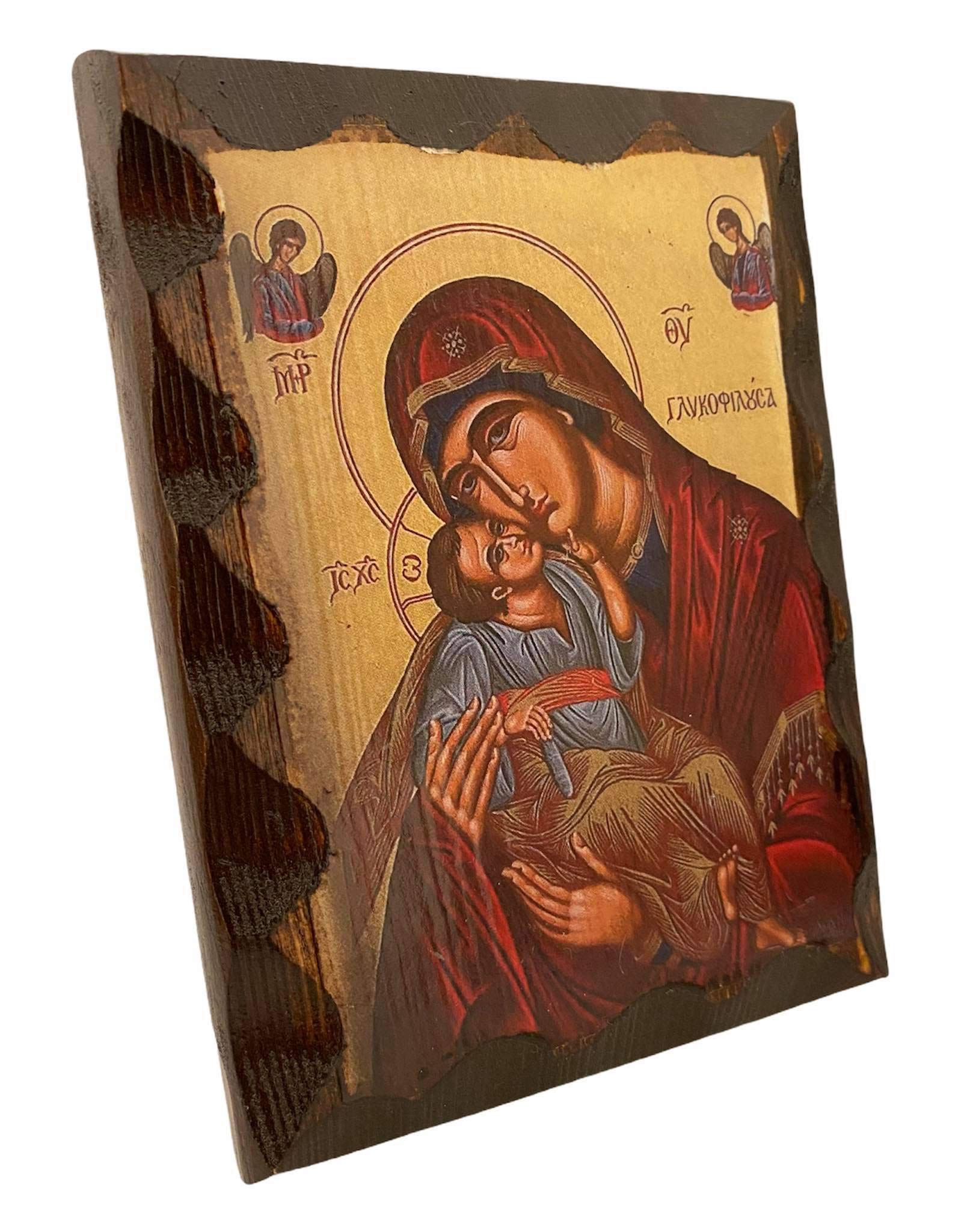 Handmade Greek Christian Orthodox Wood icon of Virgin Mary Glykofilousa (16 X 12cm or 6.3 X 4.7 In) Solid Wood