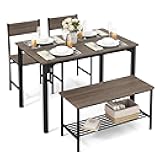 Tangkula Dining Table Set for 4, Kitchen Table and 2 Chairs for 4 with Bench, 4 Piece Dining Table Set for Small Space, Apartment