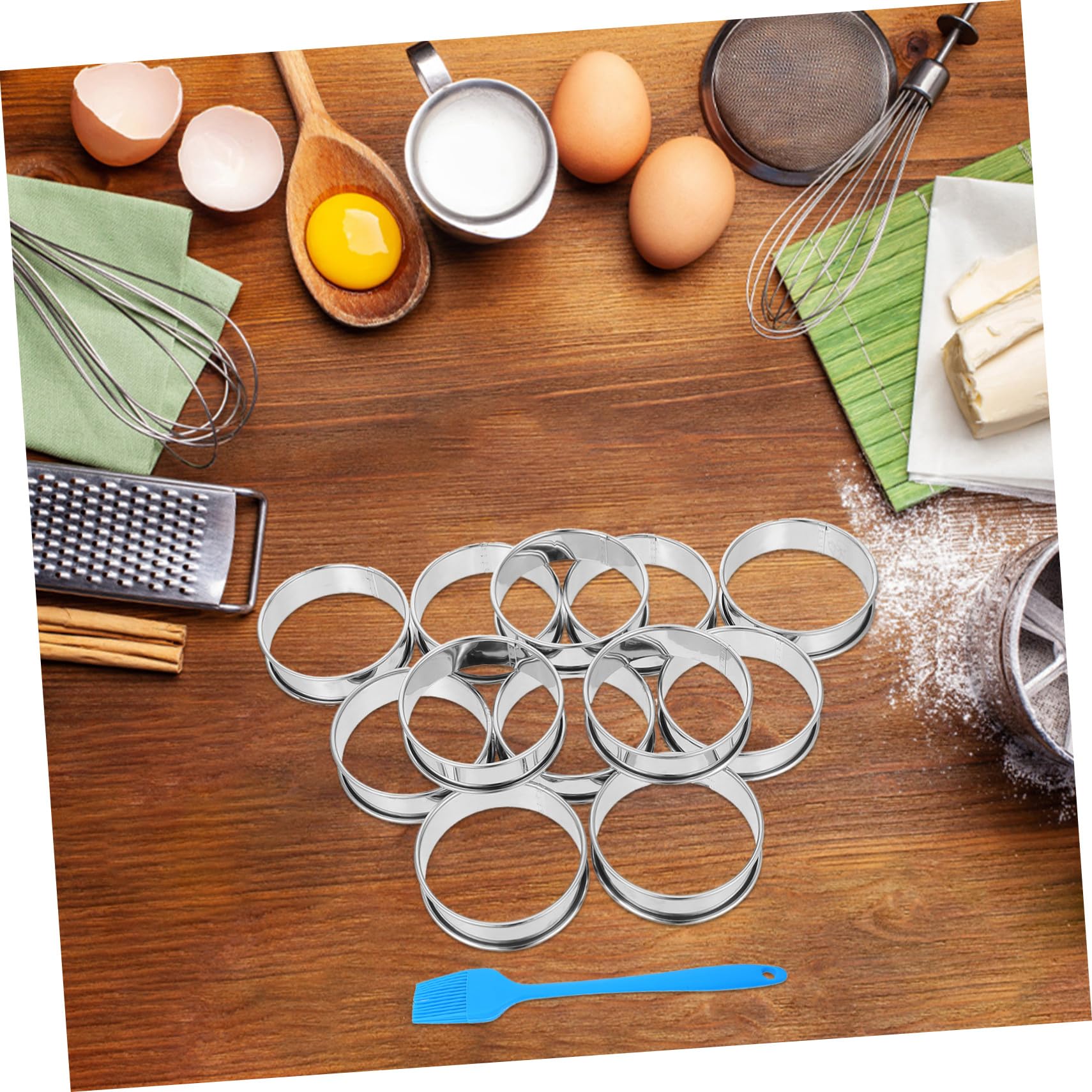 VANZACK 16piezas Moldes Redondos Para Muffins De Acero Inoxidable Antiadherentes Con Pincel Para Postres Repostería y Hornado Casa