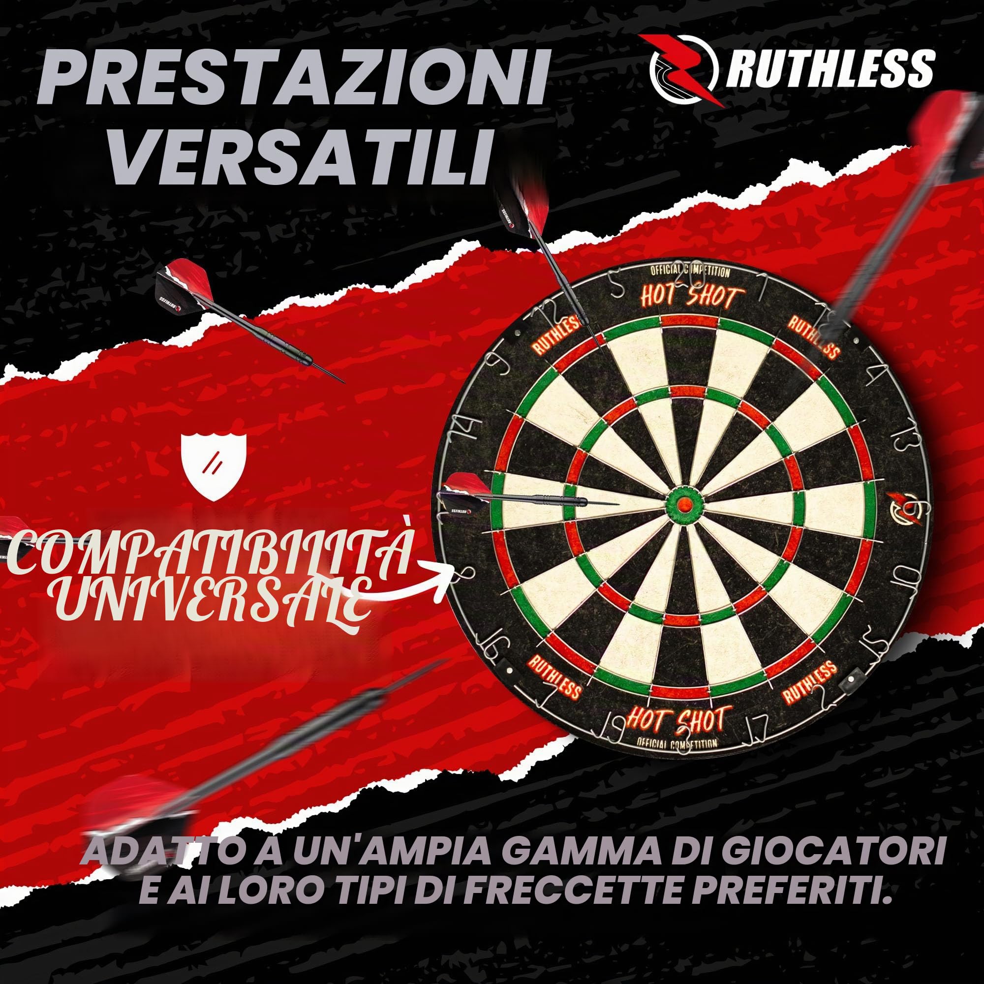 Ruthless Hot Shot Set di freccette Endurance in sisal con 2 set punta in acciaio