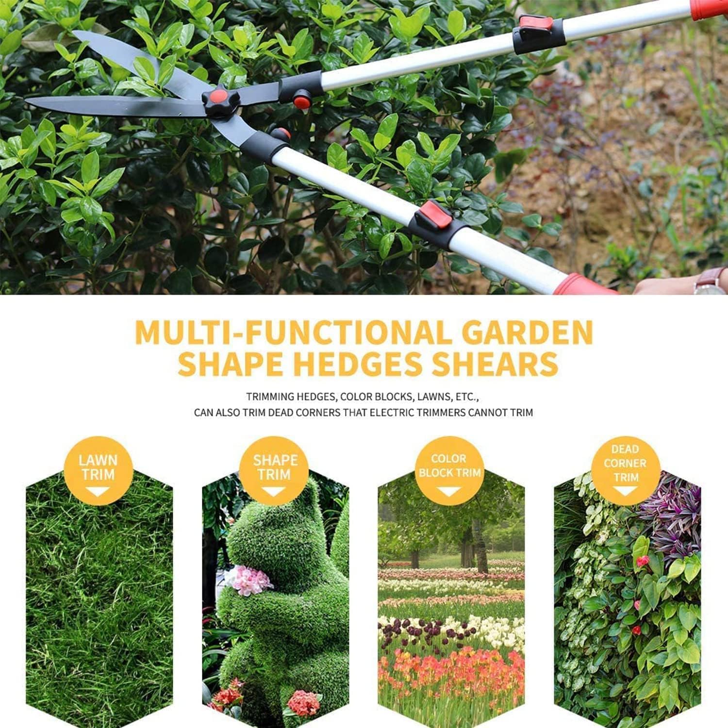 FOX & FERN Premium Extendable Handle Hedge Shears with Adjustable Length Handle | Shock-Absorbing Bumpers and Blade | 9 Inch Wavy Blade GAHA1814R-10 3