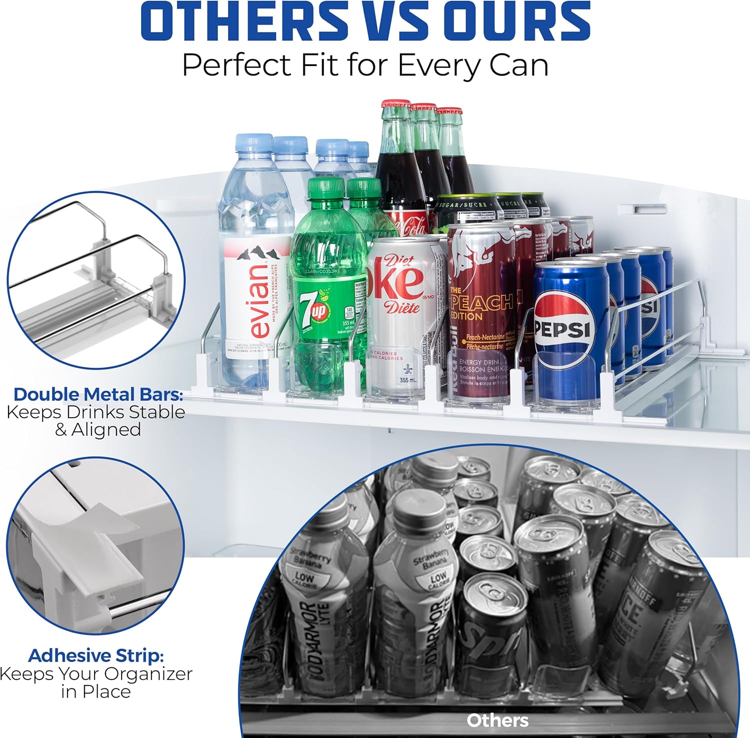 Drink Organizer for Fridge-White Automatic Pusher Glide,12oz 16oz 20oz-Soda Dispenser for Fridge-Holds up to 25 Cans