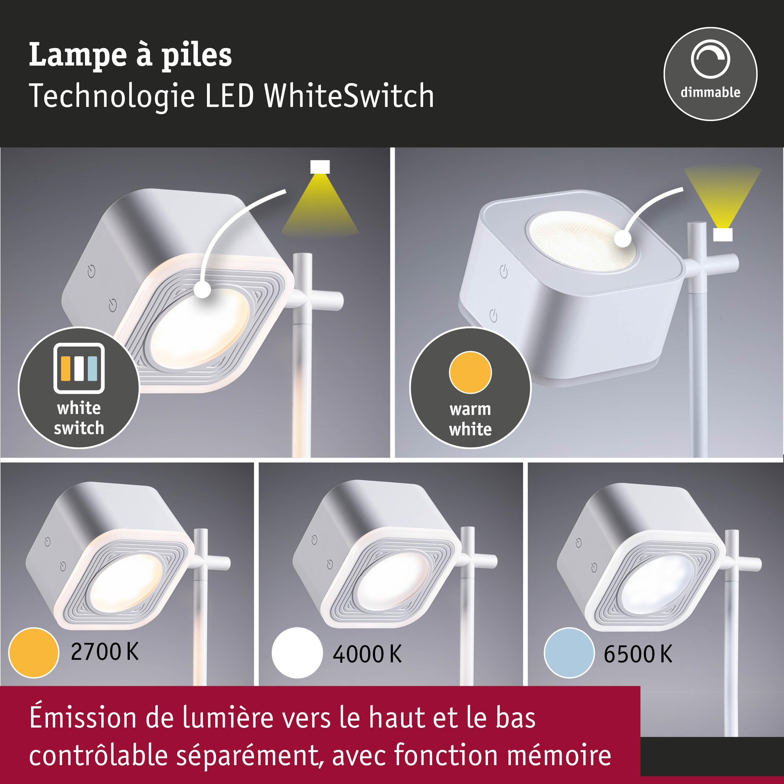 Paulmann Lamp à pos mob Varia magnetic 3in1 LED WhiteSw dim 3W USBC Blanc Pla Métal 71172