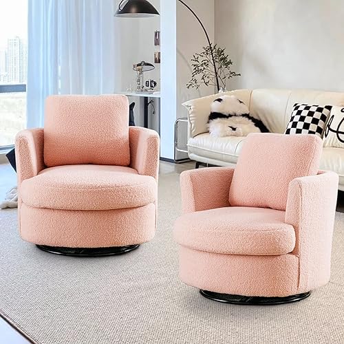 Miniatura 20 de Silla giratoria decorativa, sillas giratorias redondas de felpilla de 31.9 pulgadas de ancho para sala de estar, cómoda y moderna silla giratoria de