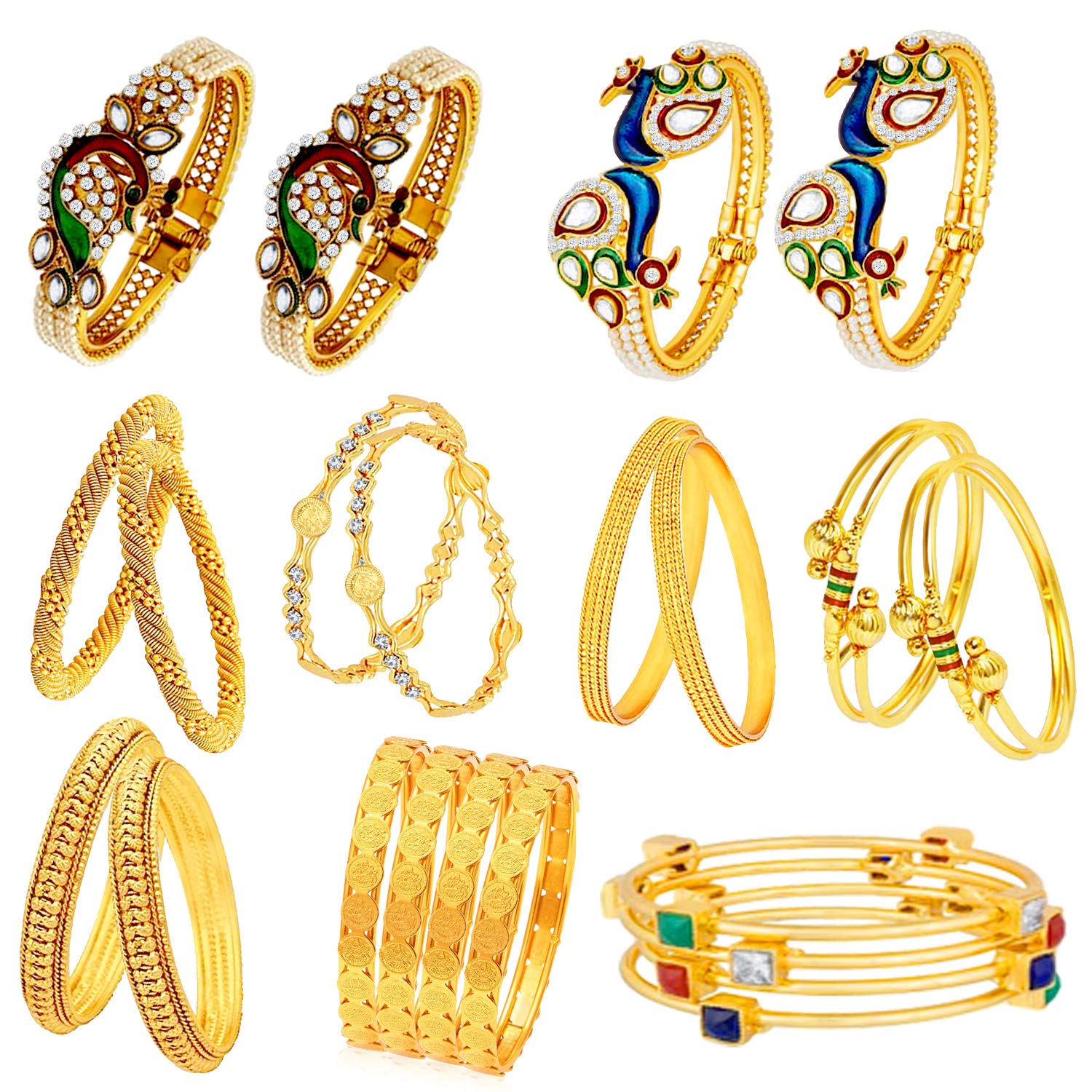 Sukkhi Stunning Pearl Gold Plated Peacock Meenakari Bangle Set Combo for Women - SKR57809SK (B0B9YK5HM7) Amazon Price History, Amazon Price Tracker