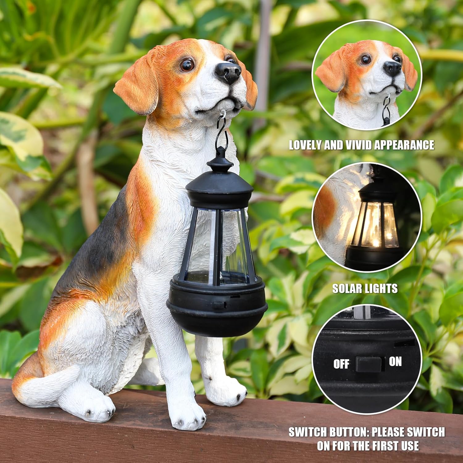 Garden Dog Statues Outdoor Decor, Solar Lights Outdoor Beagle Dog Statue Garden Decorations Solar Dog Ornaments for Patio, Lawn, Yard Art Decoration, Housewarming Garden Gift for Mom