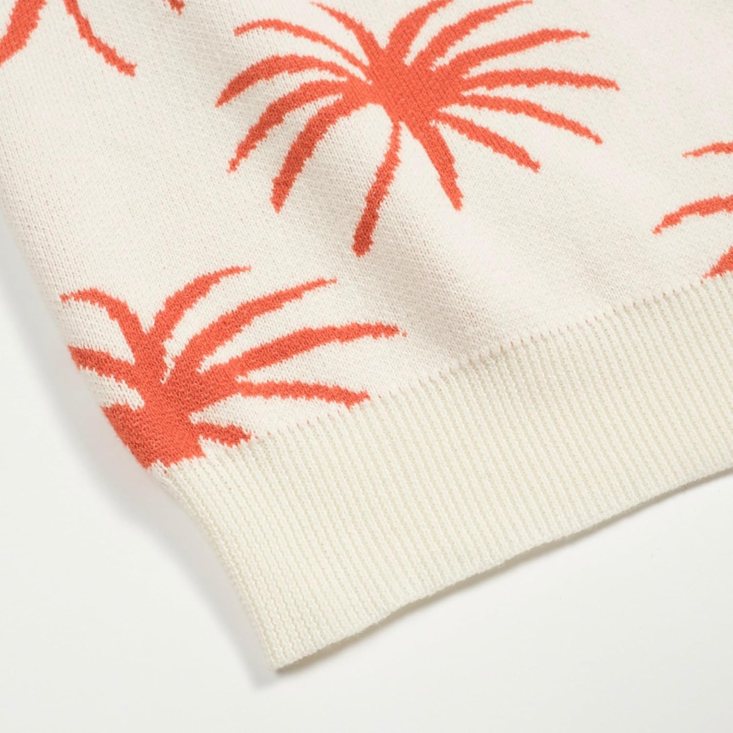 OXKNIT Men's Knit Polo Shirts, Retro Tiger Coconut Trees Pattern Short Sleeves Casual V-Neck Short Shirts, White image 5