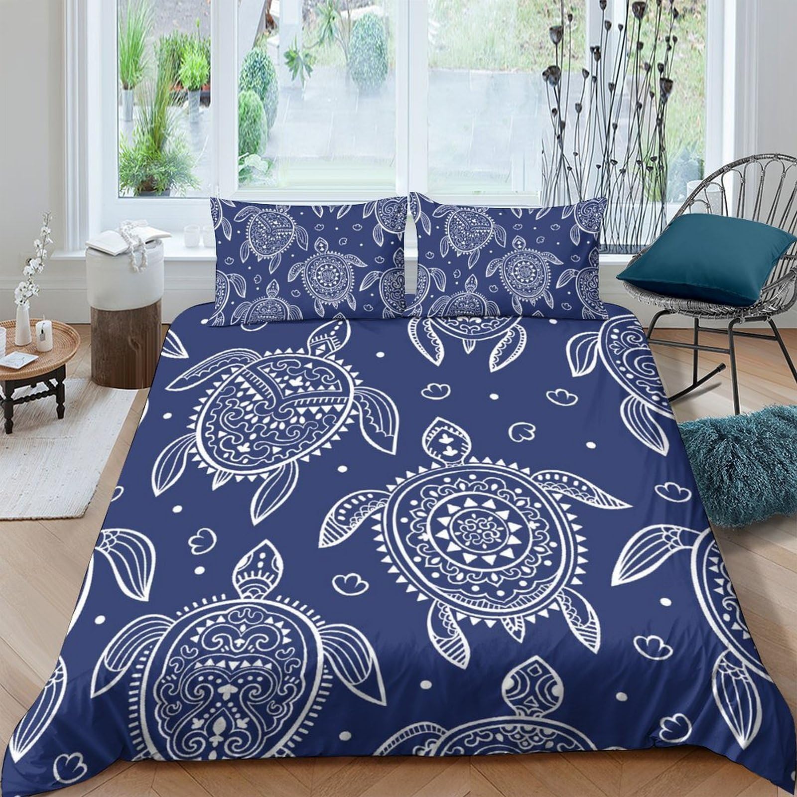 Ctjqhvkz Style-10 3D Printed Sea Turtle Fitted Sheet Microfiber Navy Blue Ocean Mattress Cover For Bedroom Guest Room Decor Single（135X200cm）