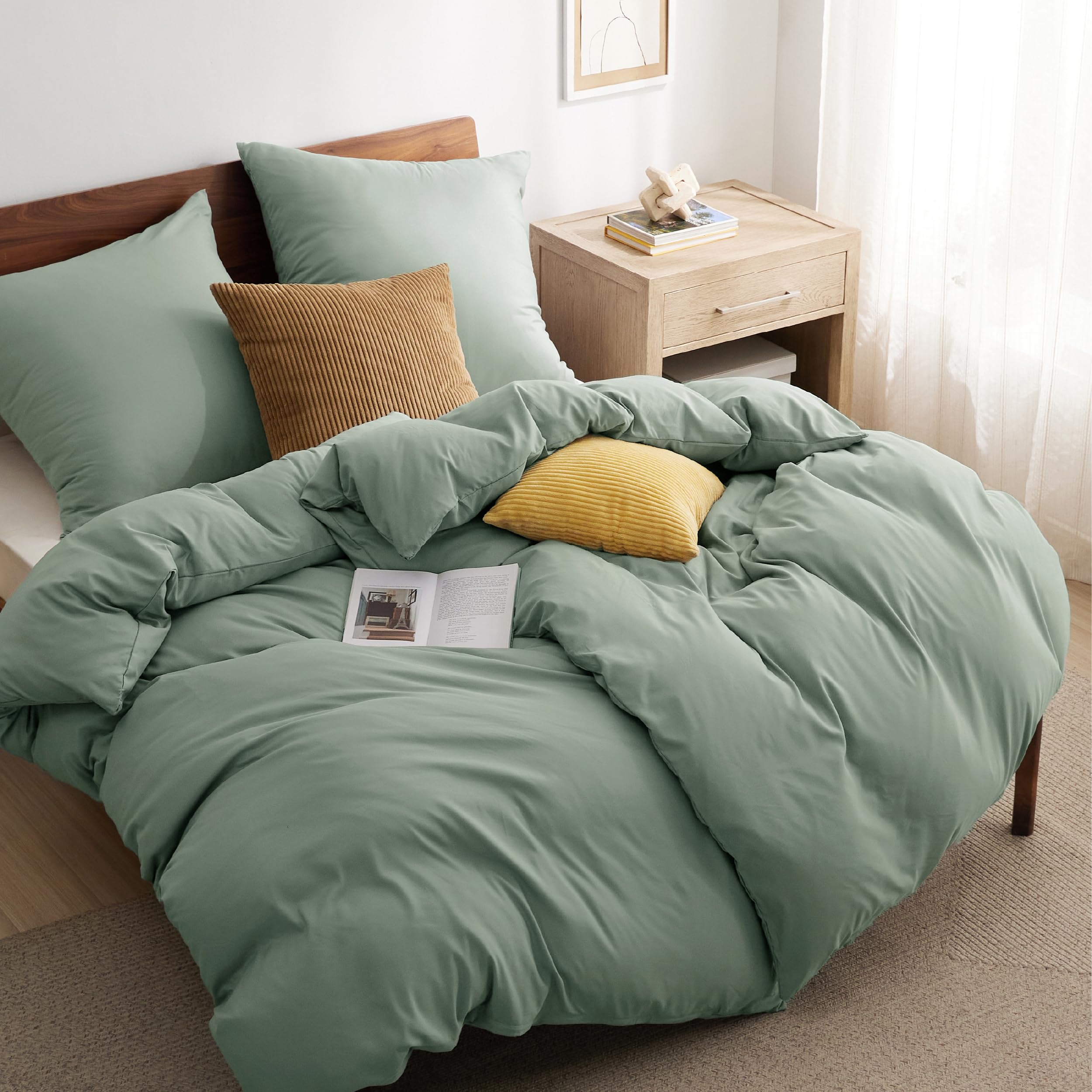 BEDSURE Bettwäsche 135x200 4teilig Salbeigrün - 2 Bettbezüge 135x200 cm + 2 Kissenbezüge 80X80 cm, ÖKO-TEX Bettwäsche-Sets Grün Polyester Mikrofaser mit Reißverschluss