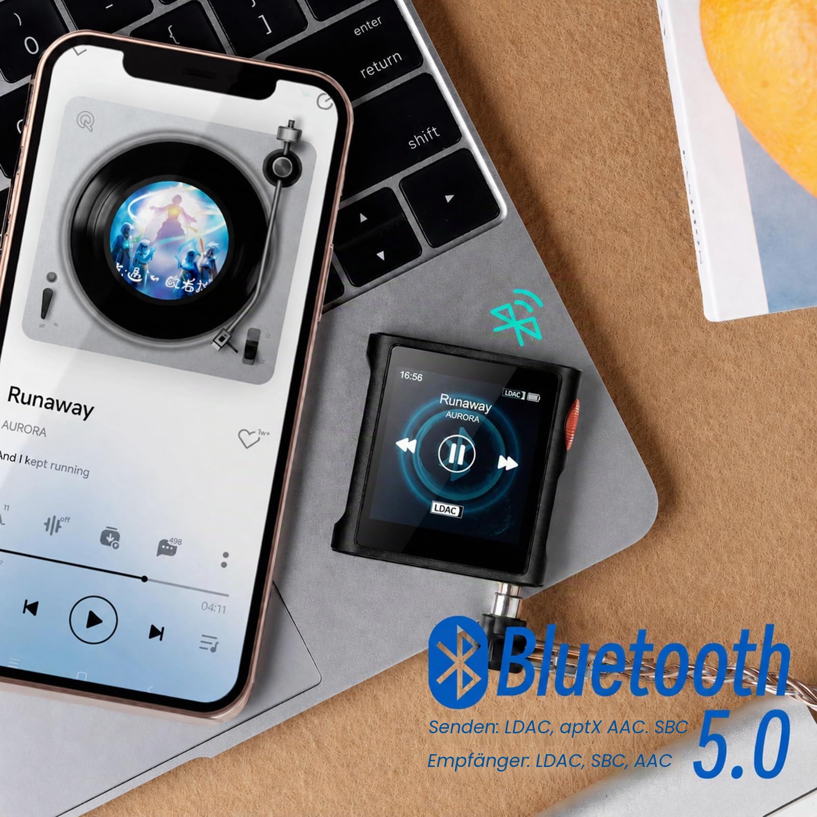 SHANLING M0 Pura Mini Tragbarer Hi-Fi-Musikplayer,1.54 inch Touchscreen,Bluetooth 5.0,DAC CS43131,3,5-mm-Ausgang,Umschaltbarer symmetrischer Ausgang,für Sport, Joggen und Workout (Black)