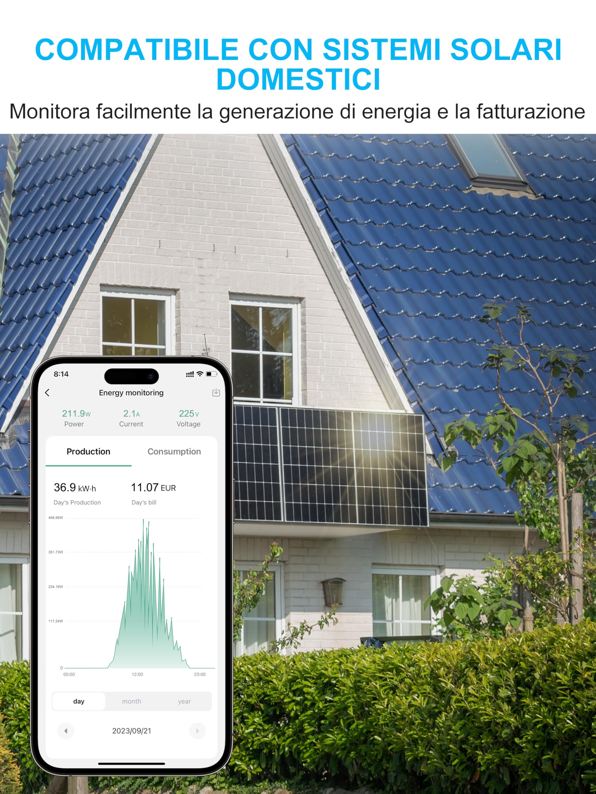 EIGHTREE Presa Intelligente per Centrale Elettrica da Balcone, Misurazione della Produzione di Energia di Mini-Impianti Fotovoltaici, Compatibile con Alexa e Google Home,16A 26680W
