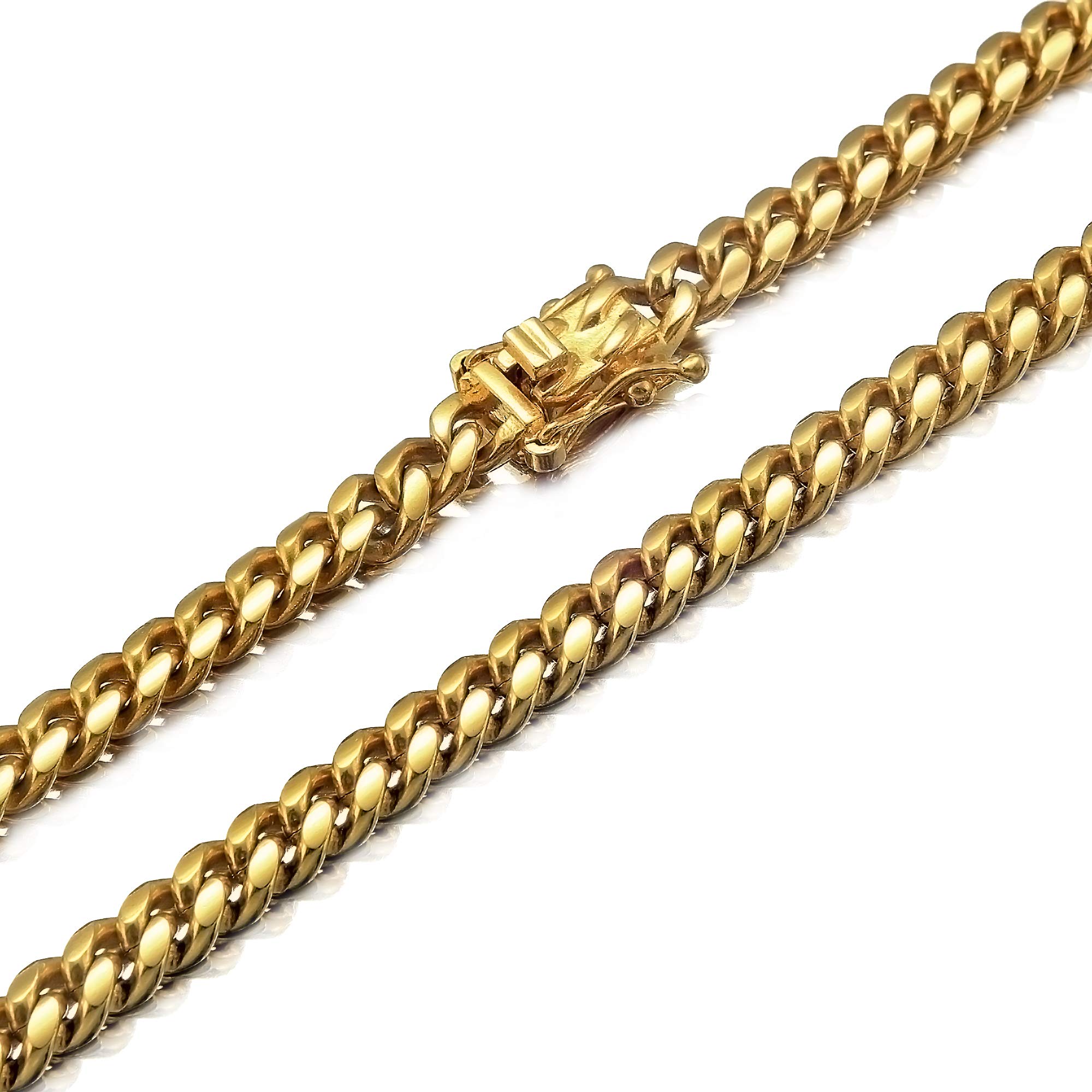 Jewelry Kingdom 1Chain Necklace Cuban Link Chain Gold Miami Necklace Stainless Steel Necklace for Men's Jewelry, 6MM,18-32" Long