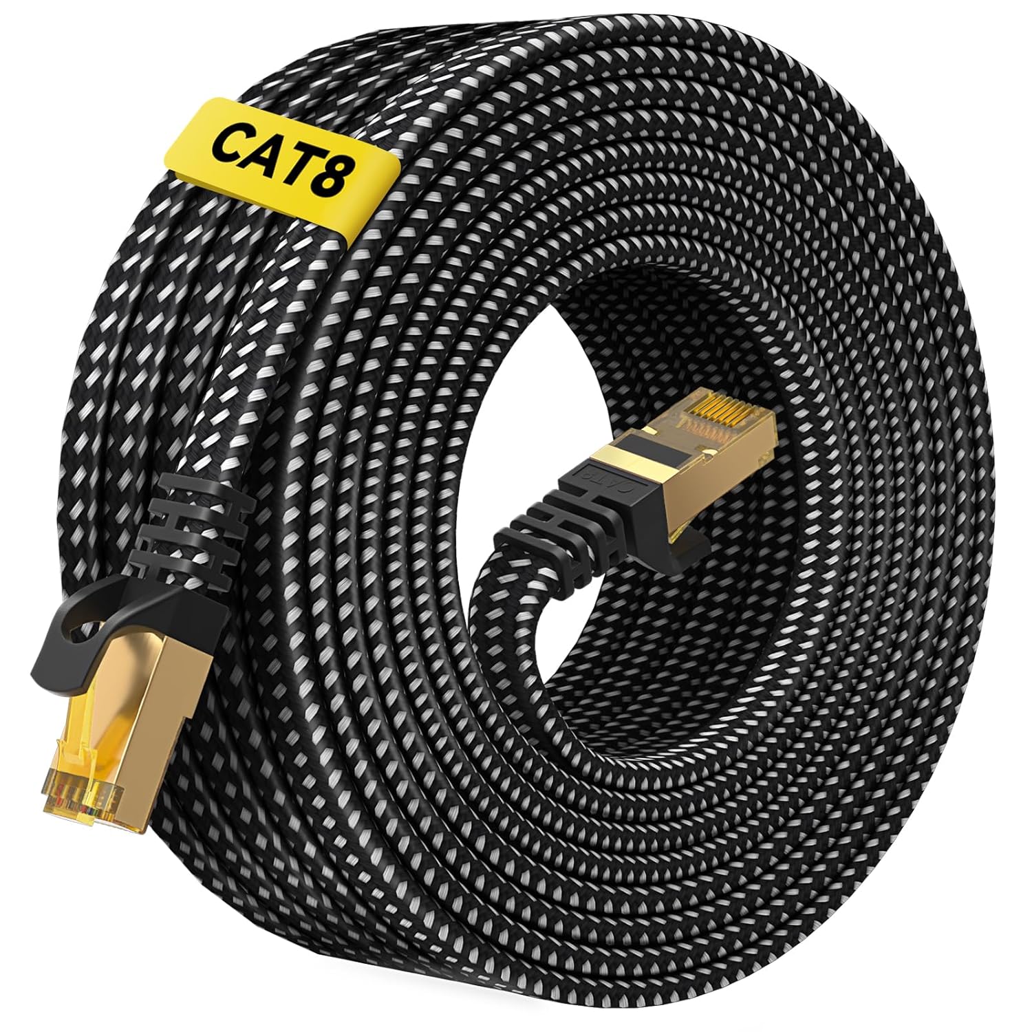ARISKEEN Cat 8 Ethernet Cable 50 FT, Nylon Braided High Speed Cat8 Network LAN Patch Cord, 40Gbps 2000Mhz Shielded RJ45 Flat Internet Cable (Black) Black 50 Feet