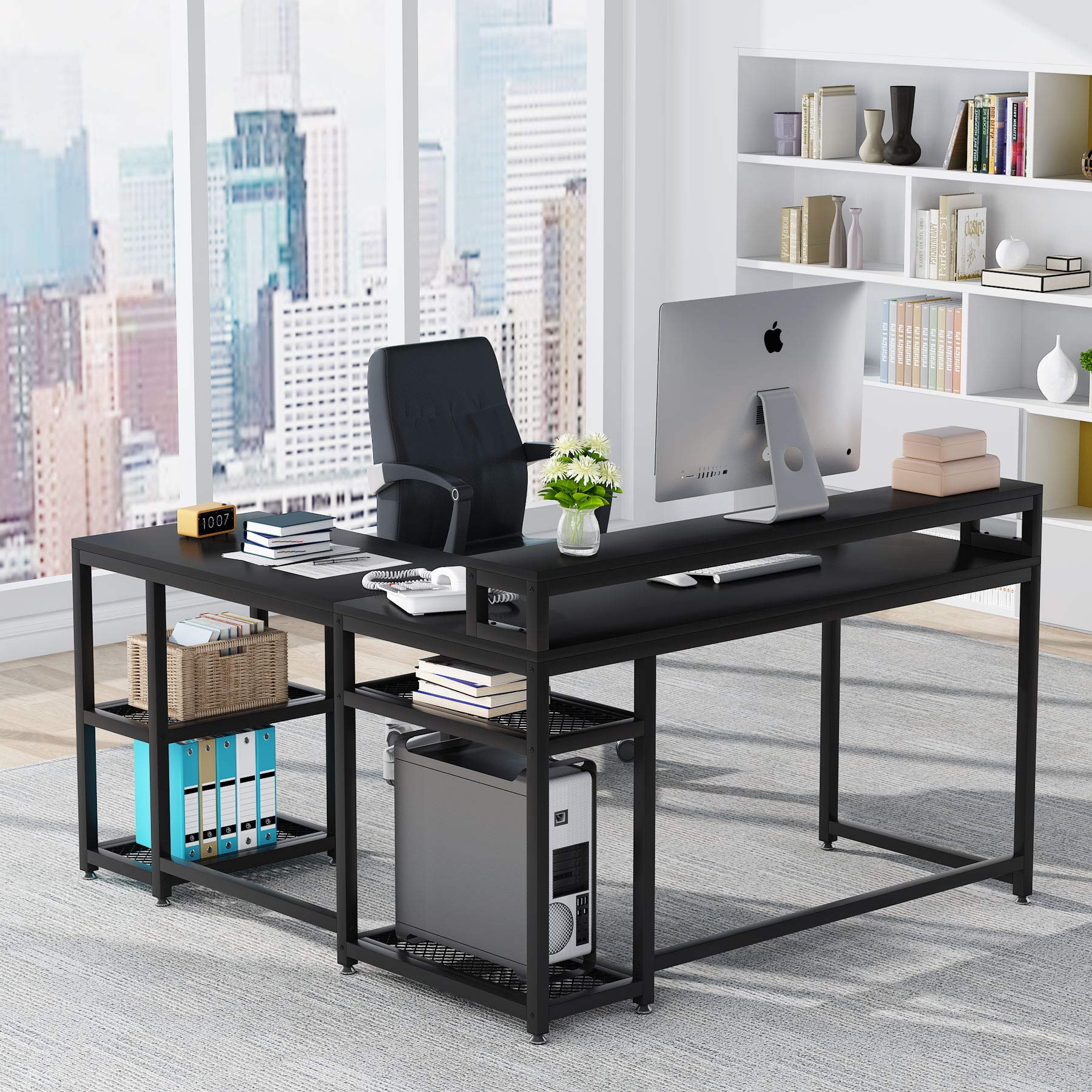 Buy Tribesigns Reversible LShaped Desk with Monitor Stand, 59x55 inch