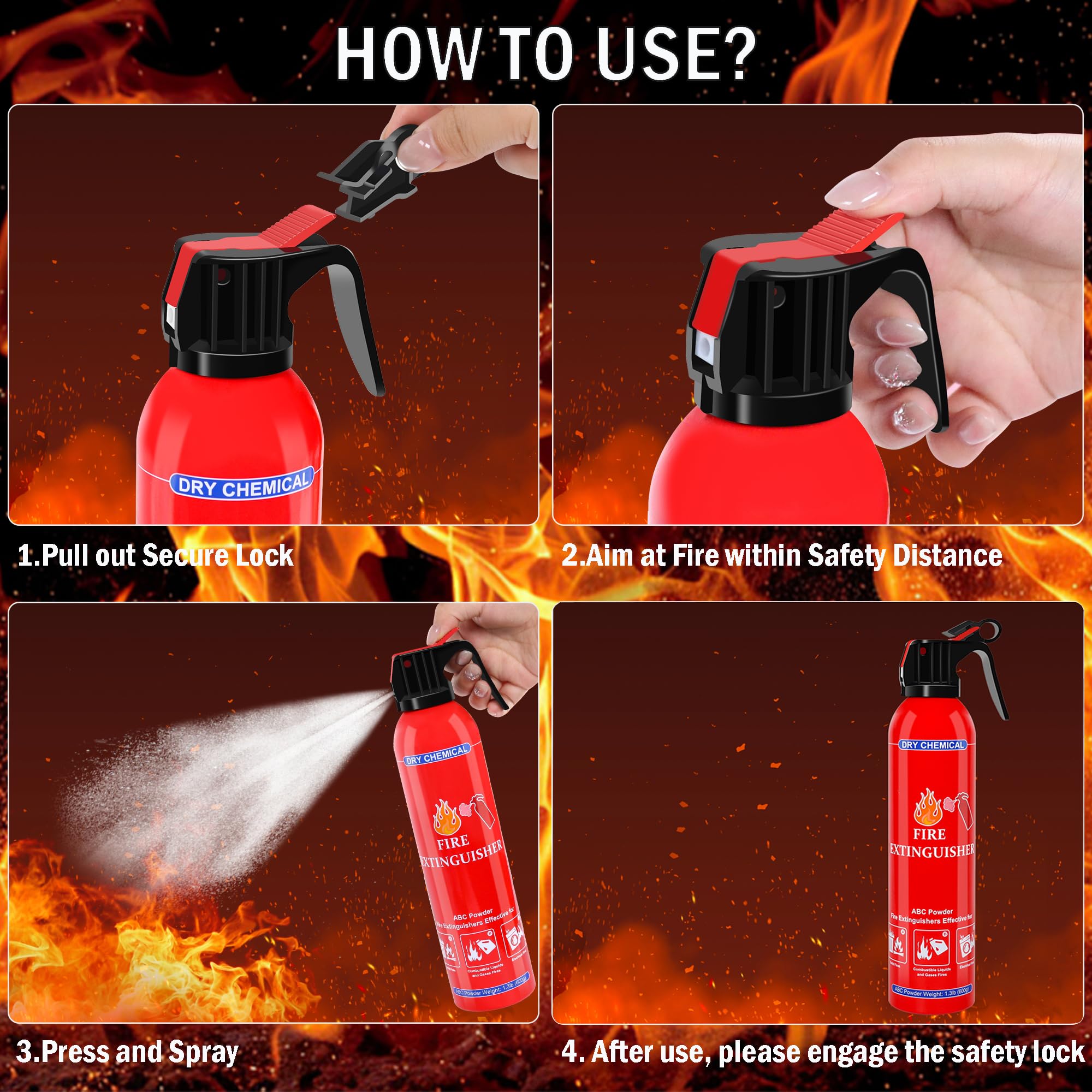 ABC Fire Extinguishers - 4 Pack for Home & Car -5